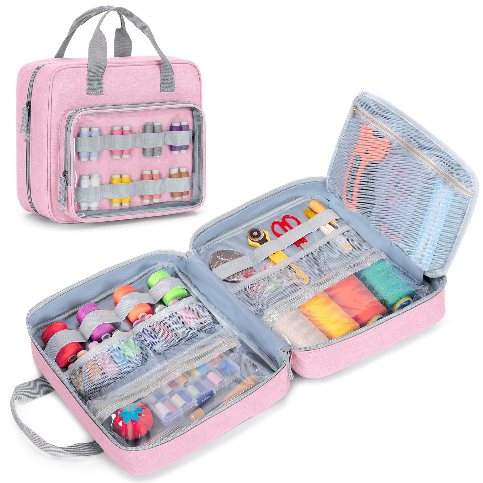 LUXJA Sewing Storage Organizer with Folio Open Design, Pink