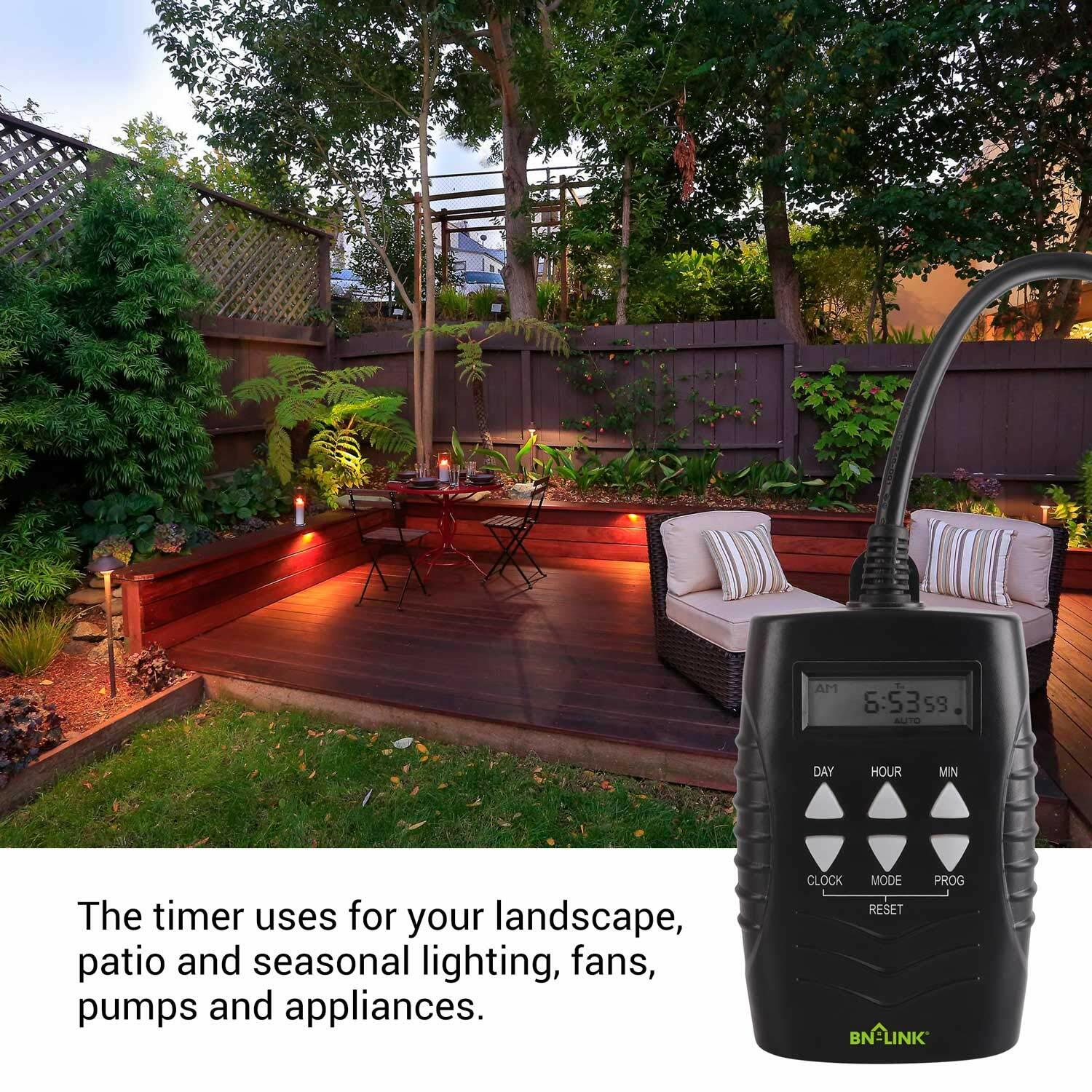 BN-LINK 7 Day Heavy Duty Digital Programmable Timer - Dual Outlet (Outdoor)