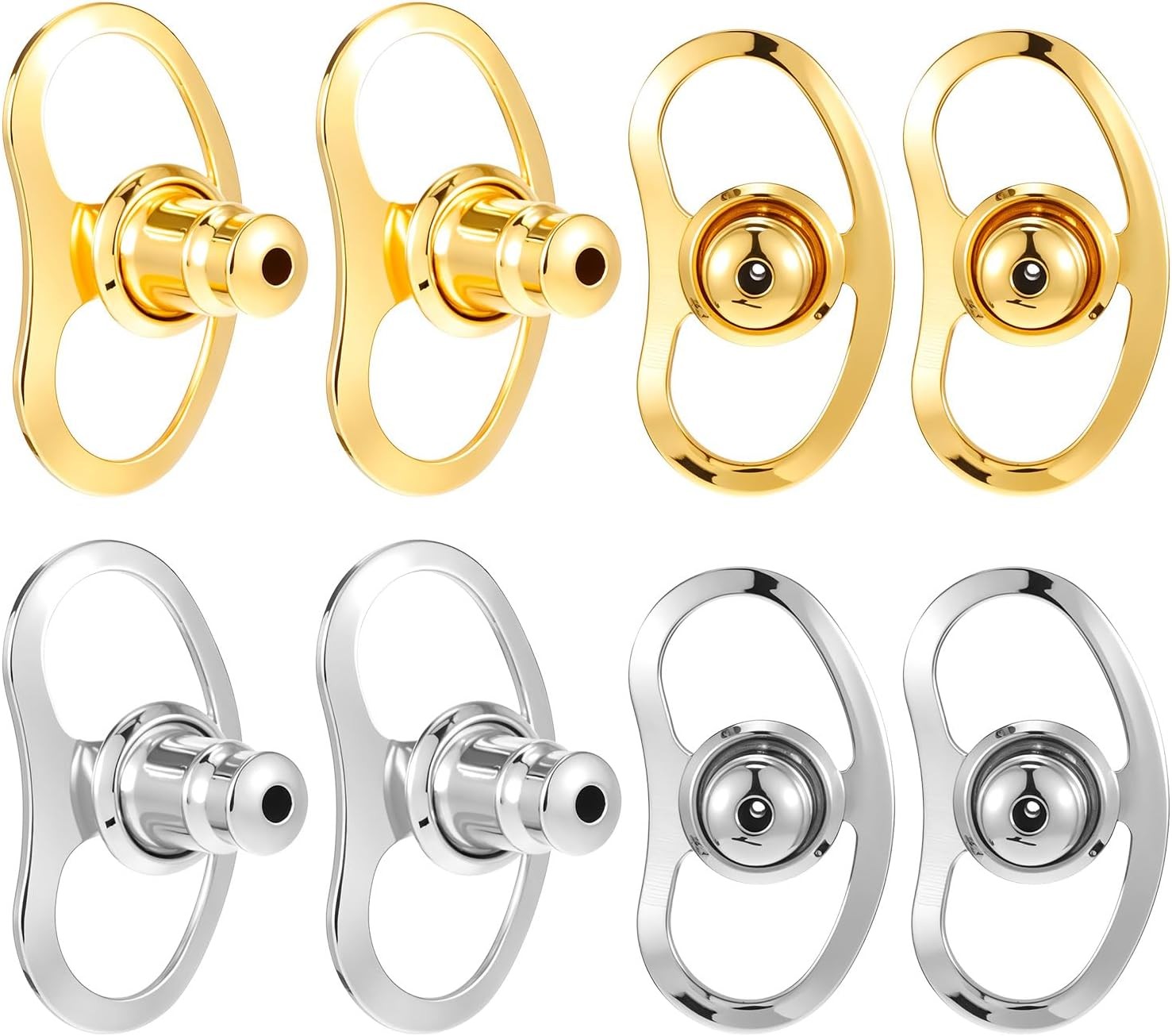 8 Pcs Lobe Lifters, Locking Bullet Earring Backs for Droopy Ears, Large Earring