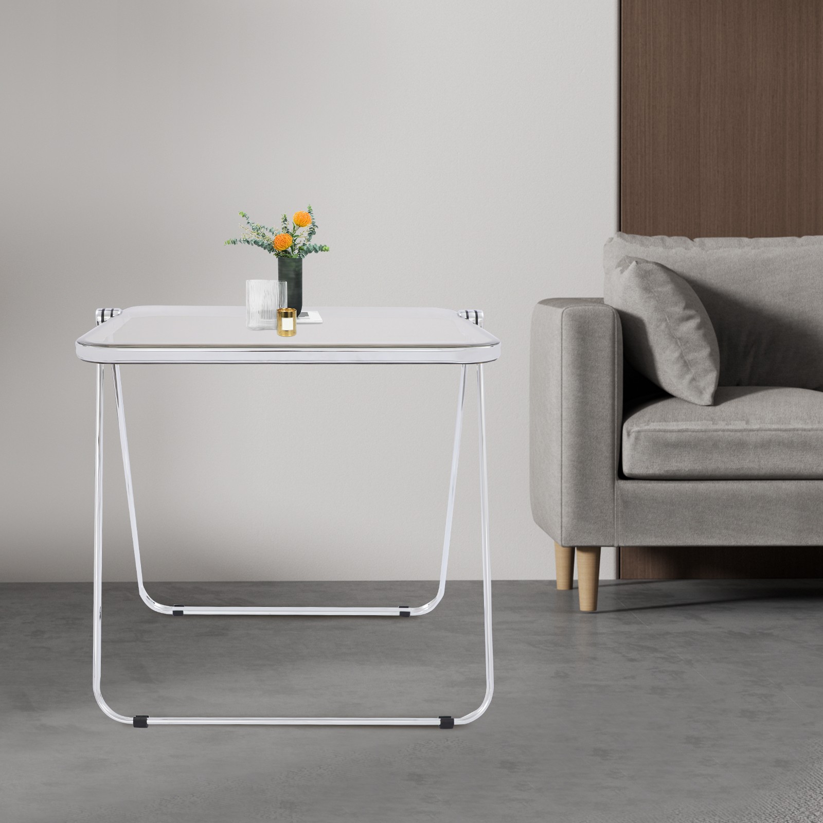Clear Foldable Side Storage Table Tiny Desk For Home Office Small Computer Desk