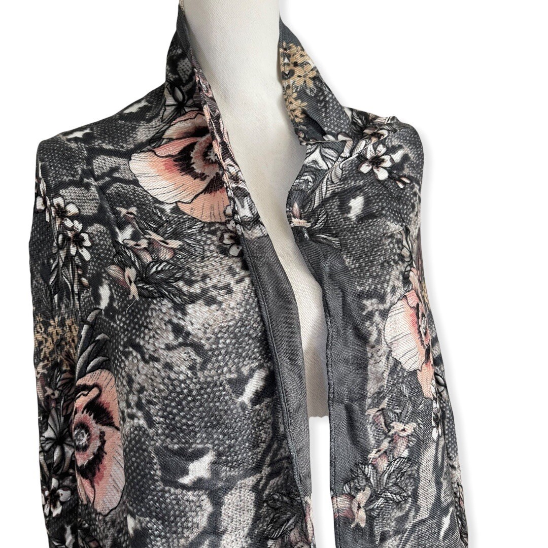 INC Womens Scarf Wrap Grey Blush Pink Floral Fringe Animal Print #MQ1
