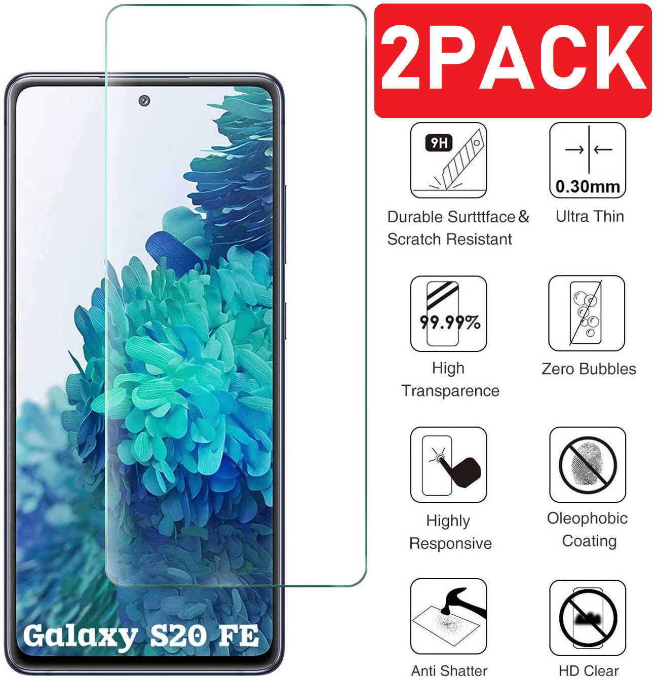 2-Pack For Samsung Galaxy S20 FE 5G Clear Screen Protector Guard Tempered Glass