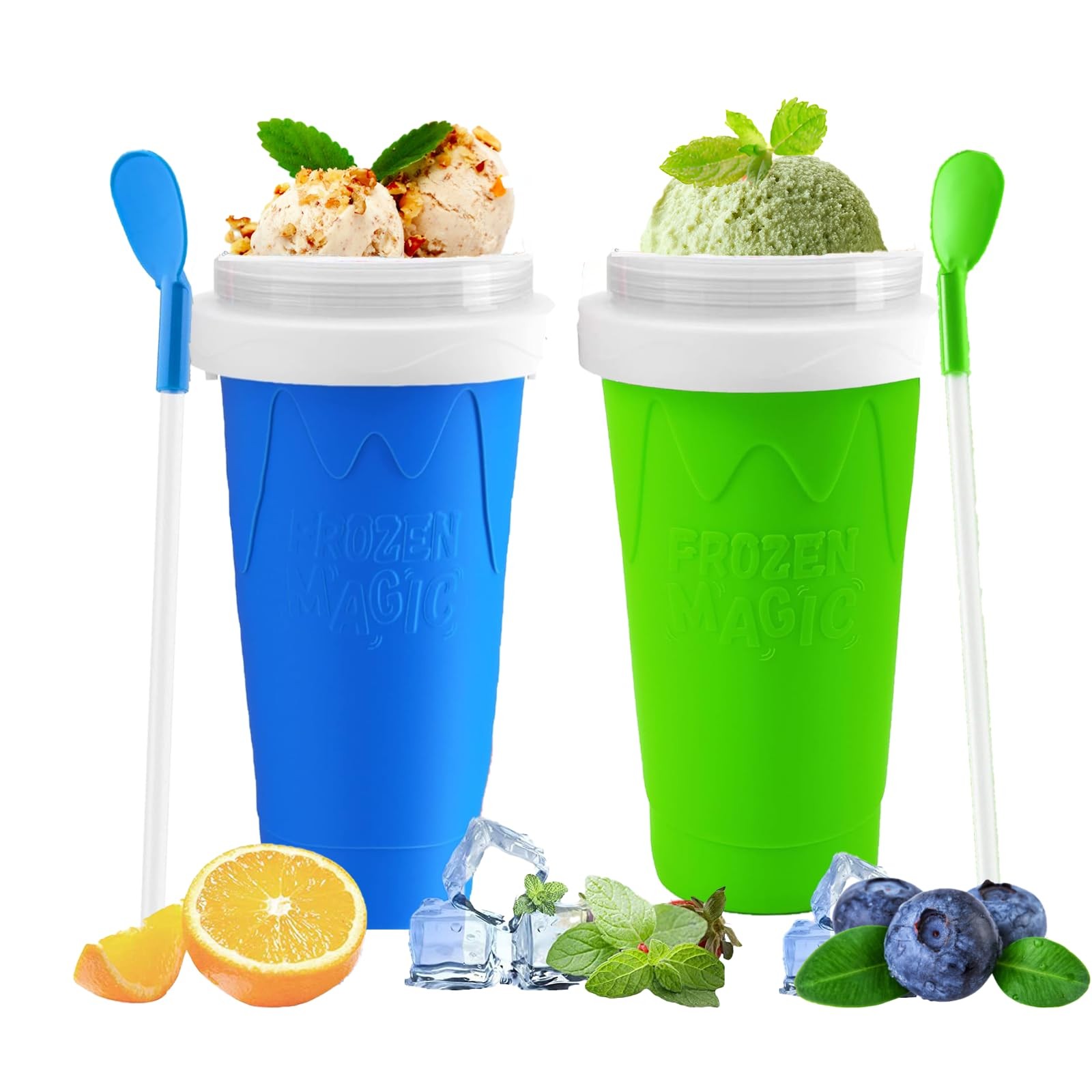 2 Packs Magic Quick Frozen Smoothies Maker 4.1 x x 8.1 inches, Blue+Green