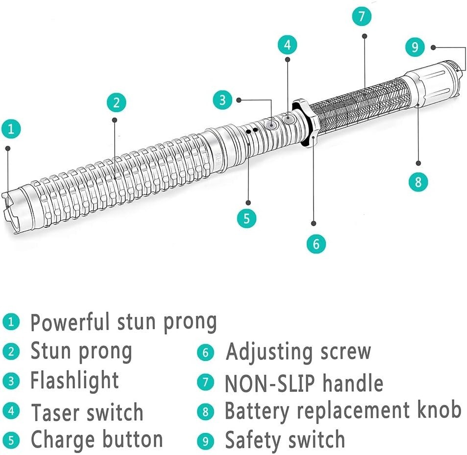 Advanced Self-Defense Tool: 80 Million Volt LED Flashlight - Adjustable 18.9in