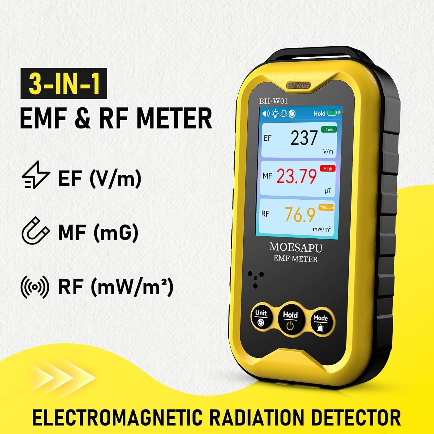 EMF Detector, 3-in-1 Portable Electromagnetic Field Radiation Detector, Elect...