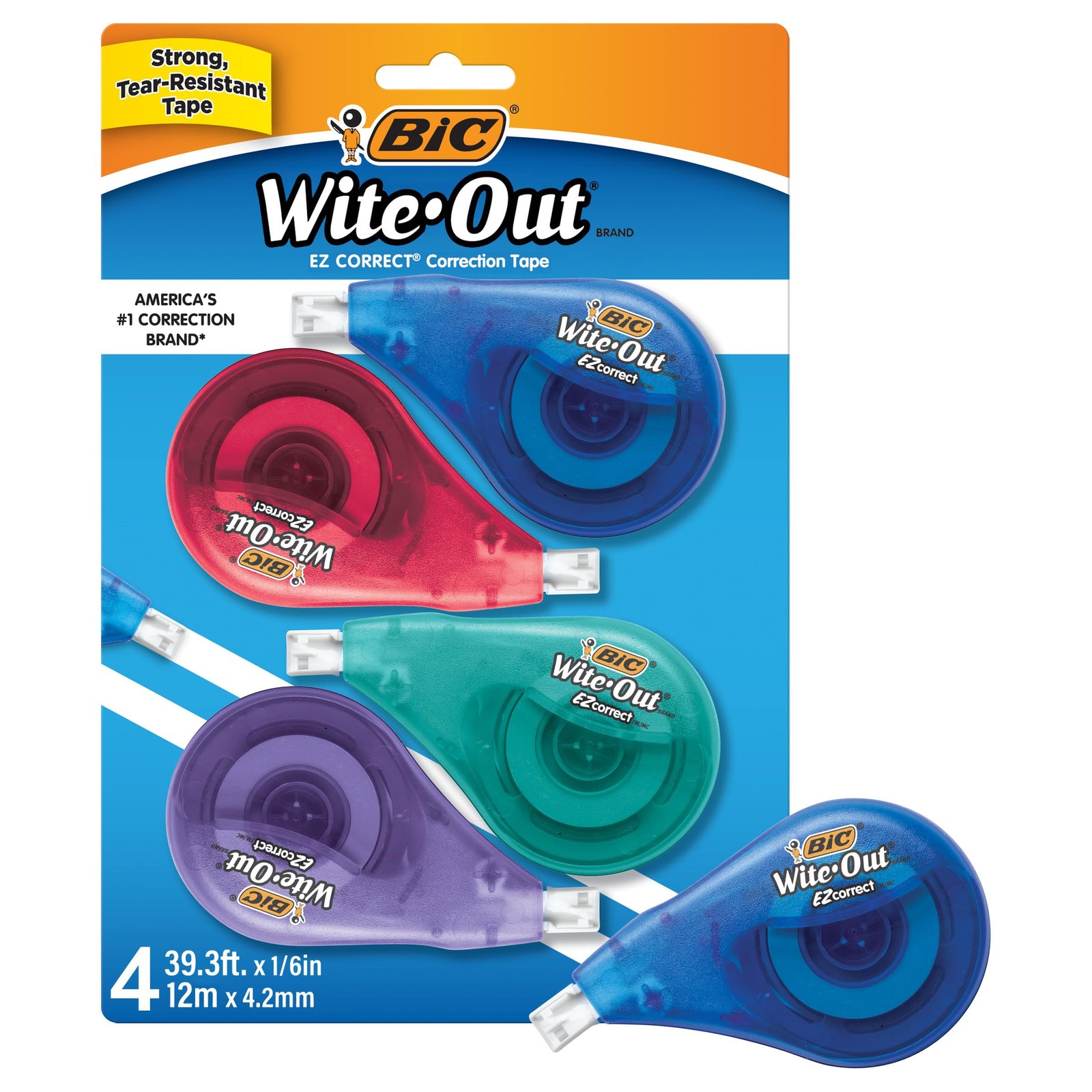 BIC Wite-Out Brand EZ Correct Correction 4 Count (Pack of 1), White Tape