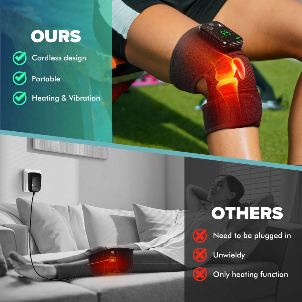 Electric Heated Knee Massager Joint Heating Vibration Pain Relief Physiotherapy