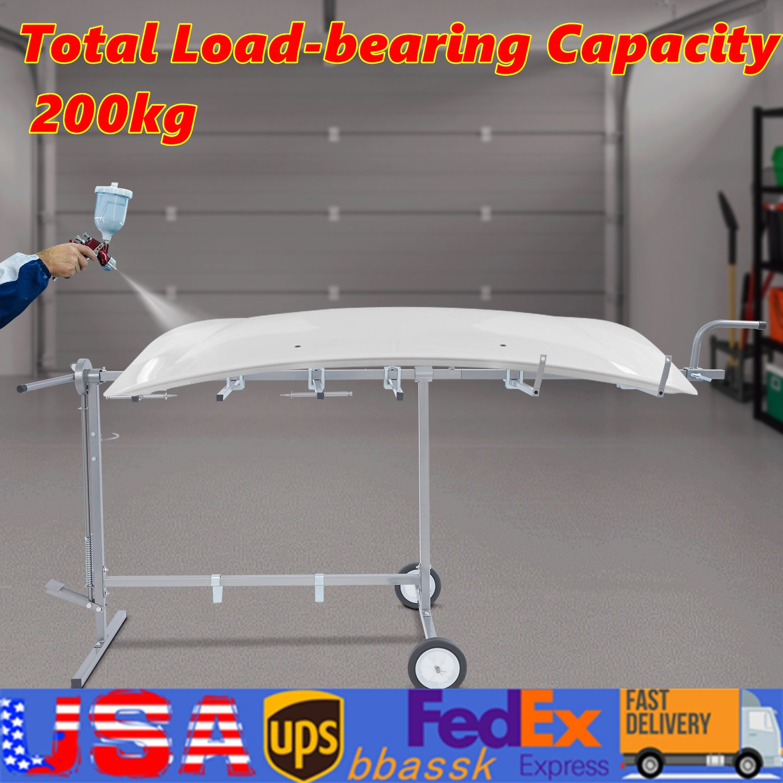 Car Body Painting Rack with 360° Rotation and 2 Rolling Wheels