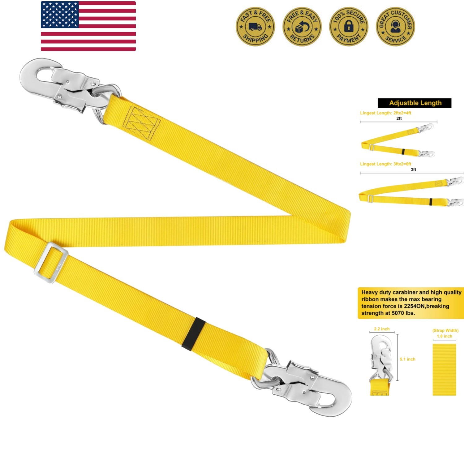 Trsmima Hunting Safety Harness, Tree Climbing Belt Restraint Lanyards, Safety...