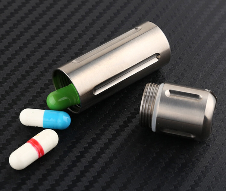 TA2 Titanium Waterproof Pill Container Box Keychain Outdoor EDC Sealed Storage