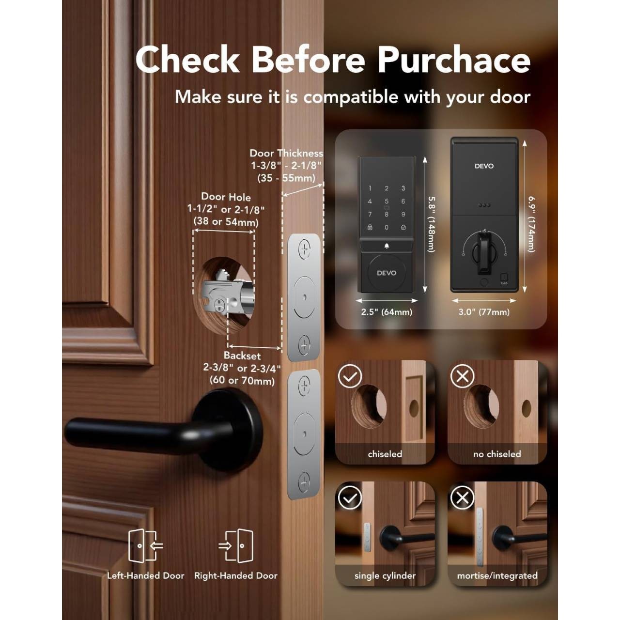 Smart Door Lock, Keyless Entry Deadbolt Bluetooth/Wi-Fi, Touchscreen App Control