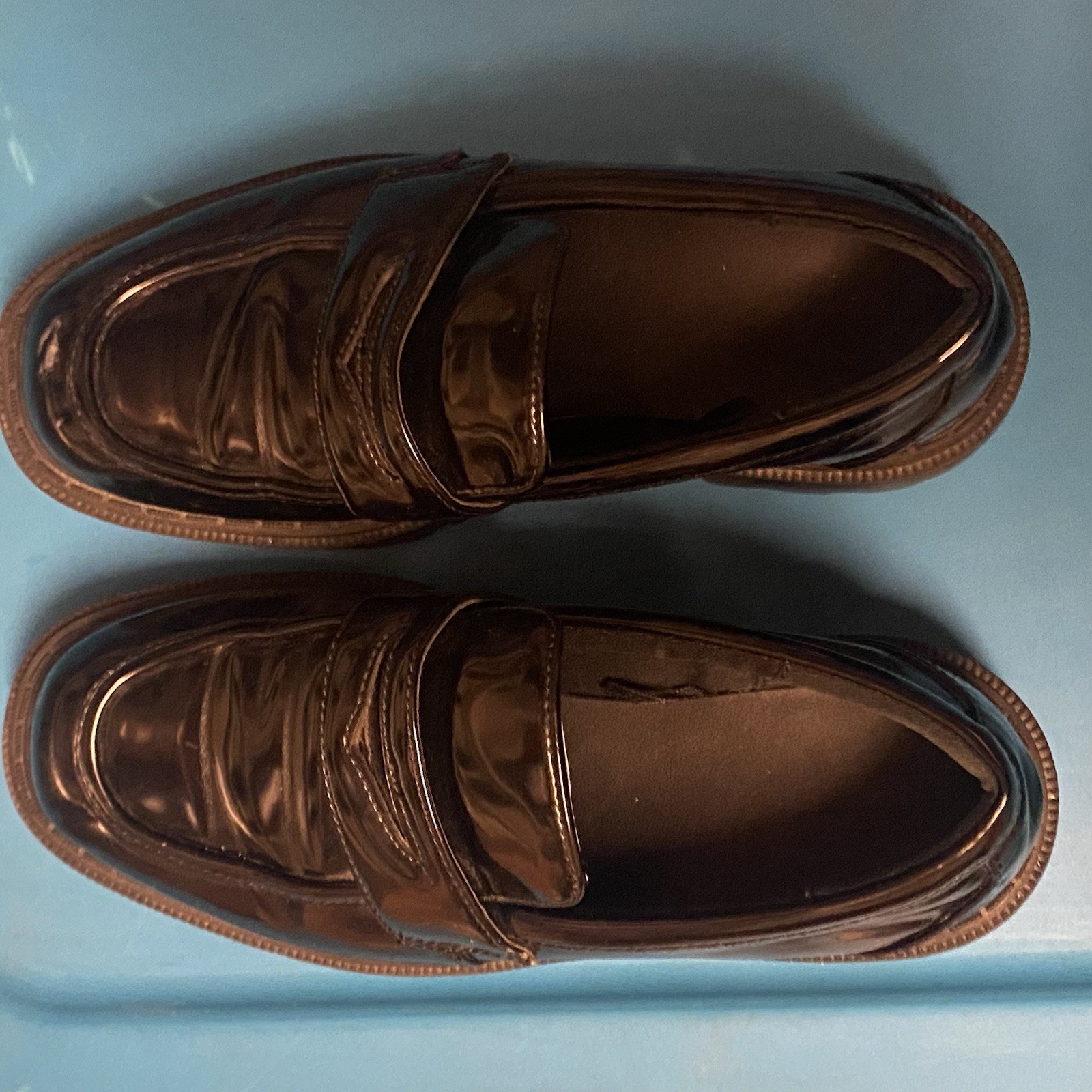 Aldo Womens Black Patent Leather Penny Loafers Shoes Size 35 US 4.5 To 5 Chunky