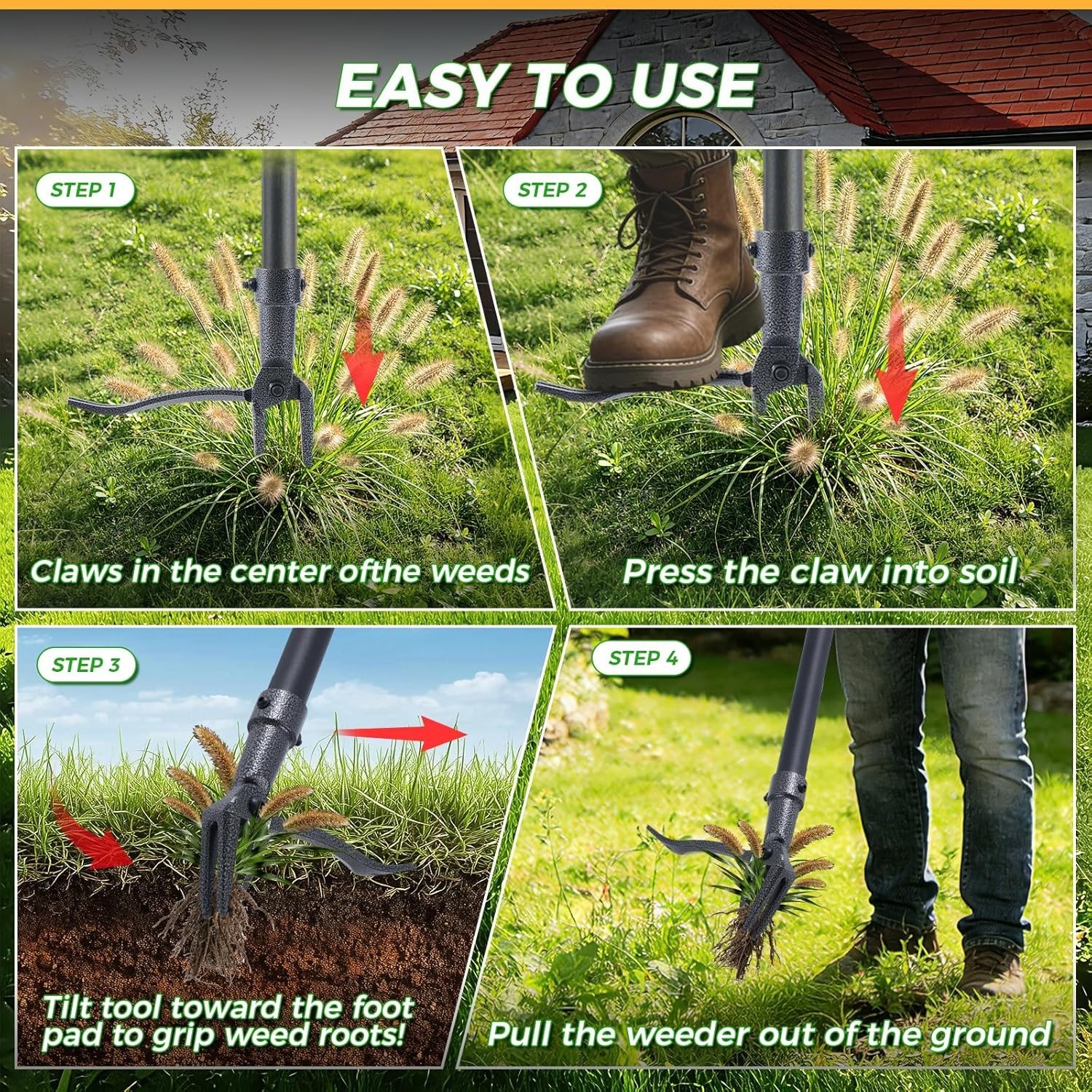 RexWeed Stand Up Weed Puller Tool, 46" Adjustable All-Metal Long Handle Black
