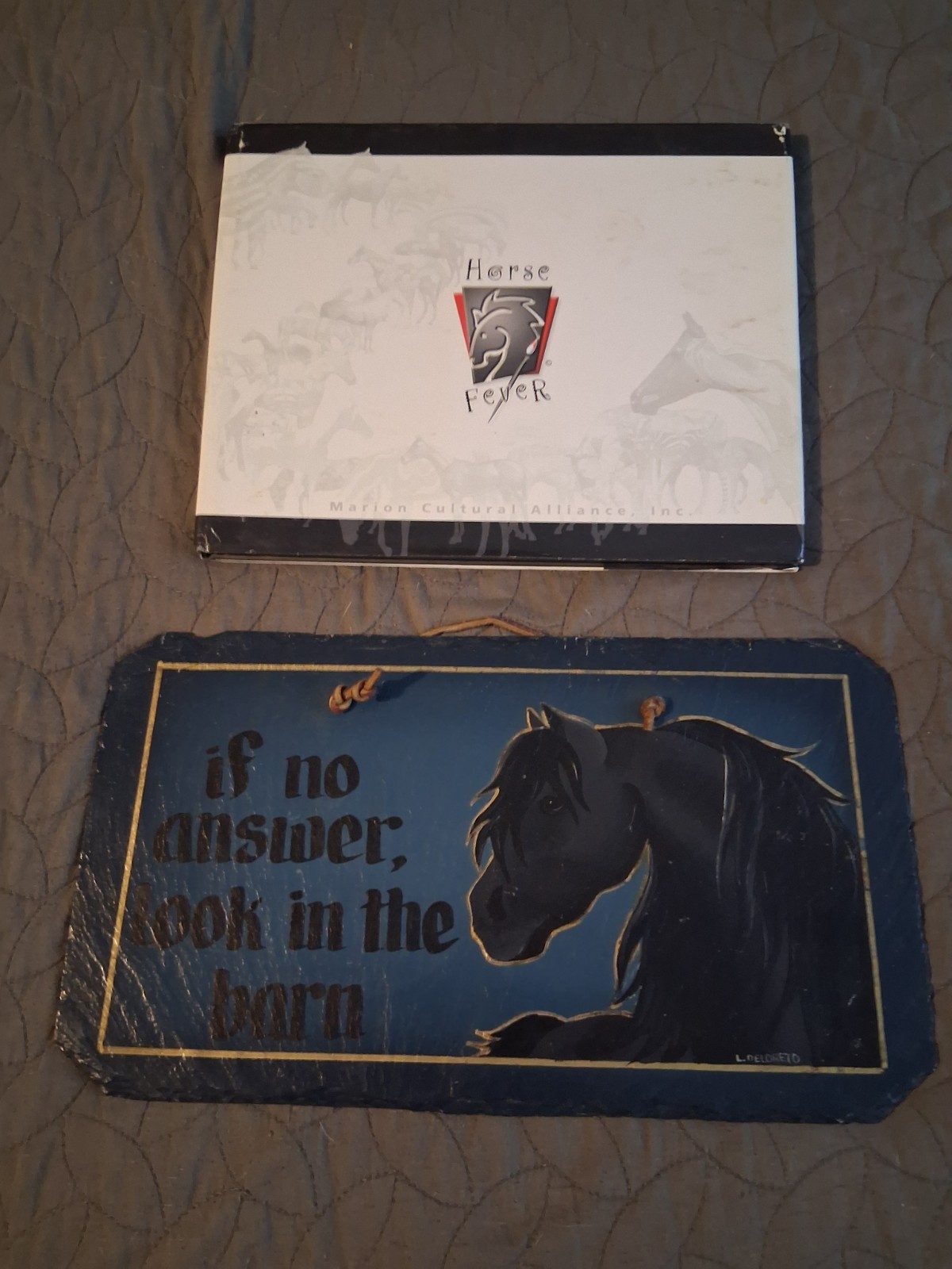Horse & Art Lovers Lot: Hand Crafted Sign & 'Horse Fever' Book
