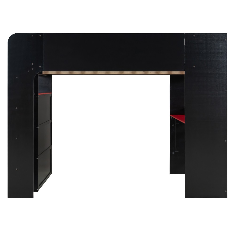 Full Size Bunk Bed with Desk, RGB Lights, Wardrobe, Storage for Gaming Setup