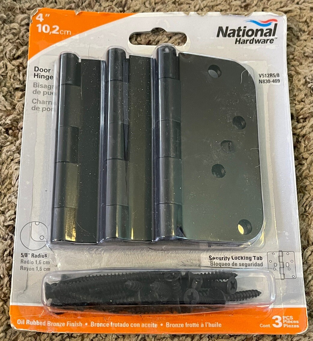 National Hardware 4” Door Hinge, 3 Pack, Round Edge, Oil Rubbed Bronze, V512R5/8