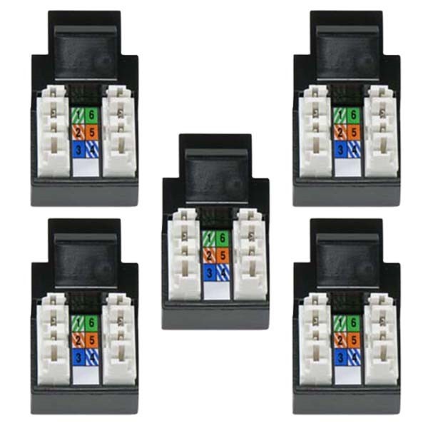5x Keystone Jack Cat3 Black Telephone/Phone Line 110 Punchdown 8P8C RJ11/12