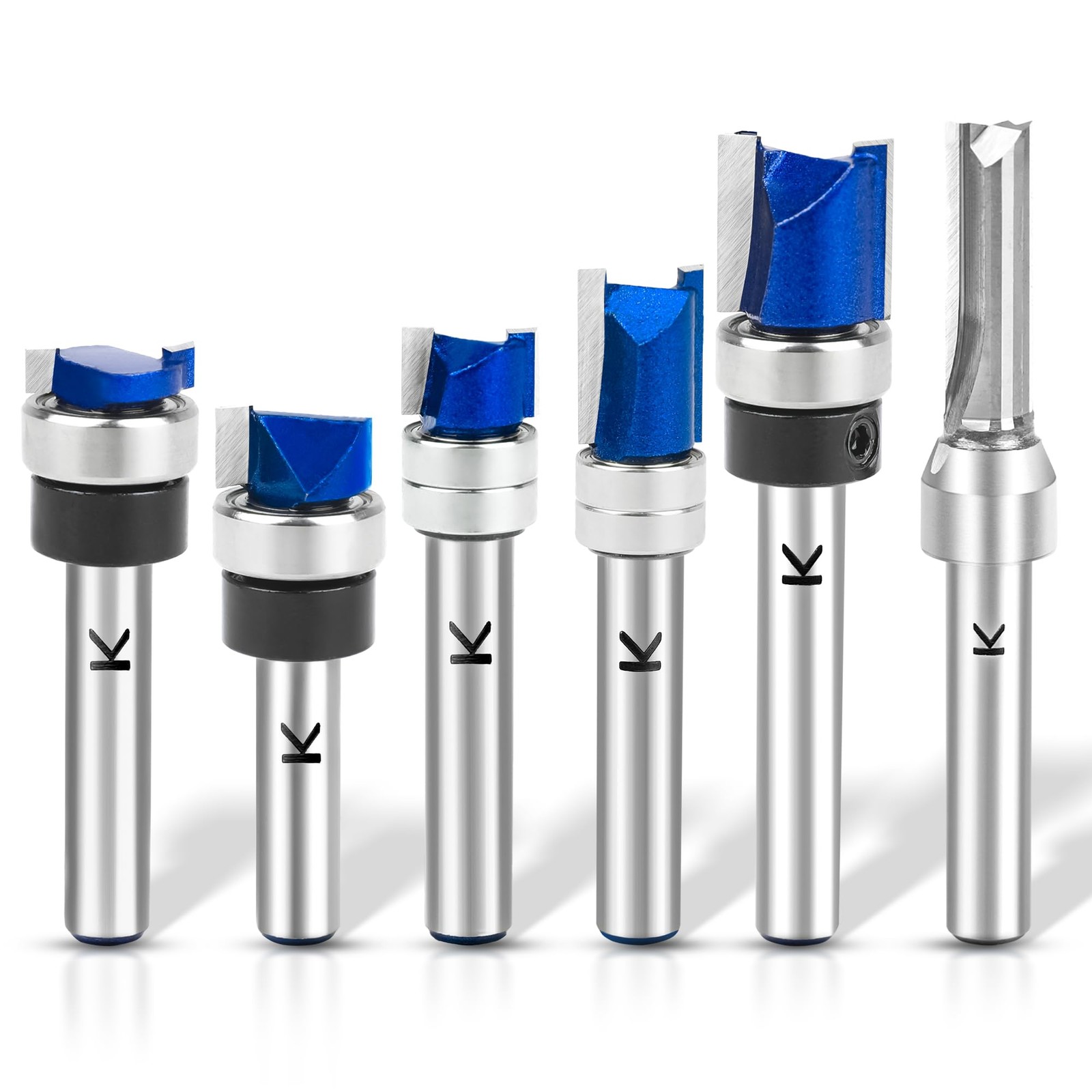 NICAVKIT 6Pcs Pattern Flush Trim Router Bits 1/4 Inch Shank, Carbide Tipped Temp