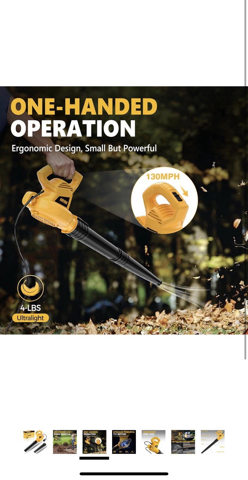 Electric Leaf Blower,7AMP Lawn Blower,130MPH Mini Leaf Blower Lightweight & Port