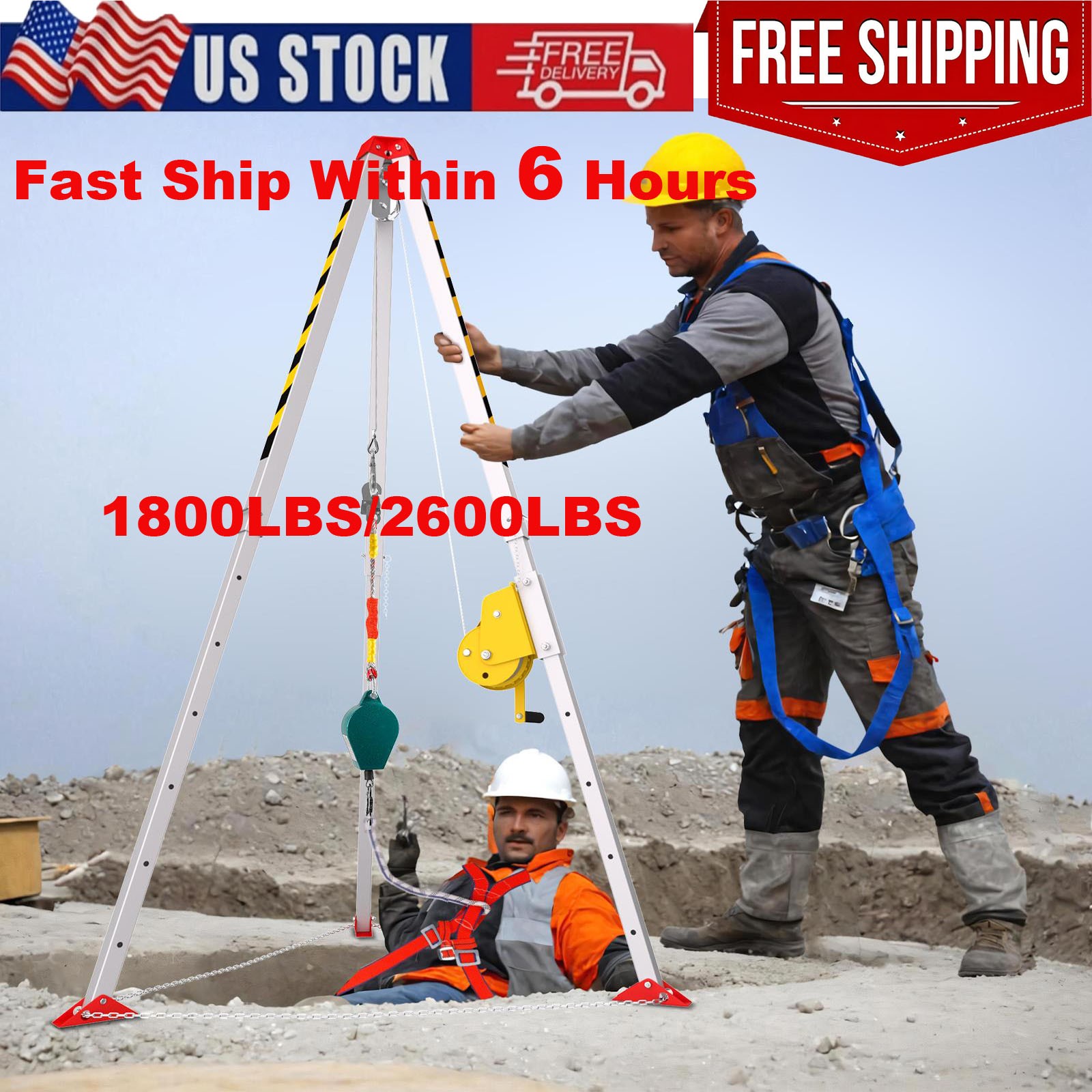 1800/2600 LBS Confined Space Tripod Rescue Lifting Tripod Kit Sewer Rescue Pole