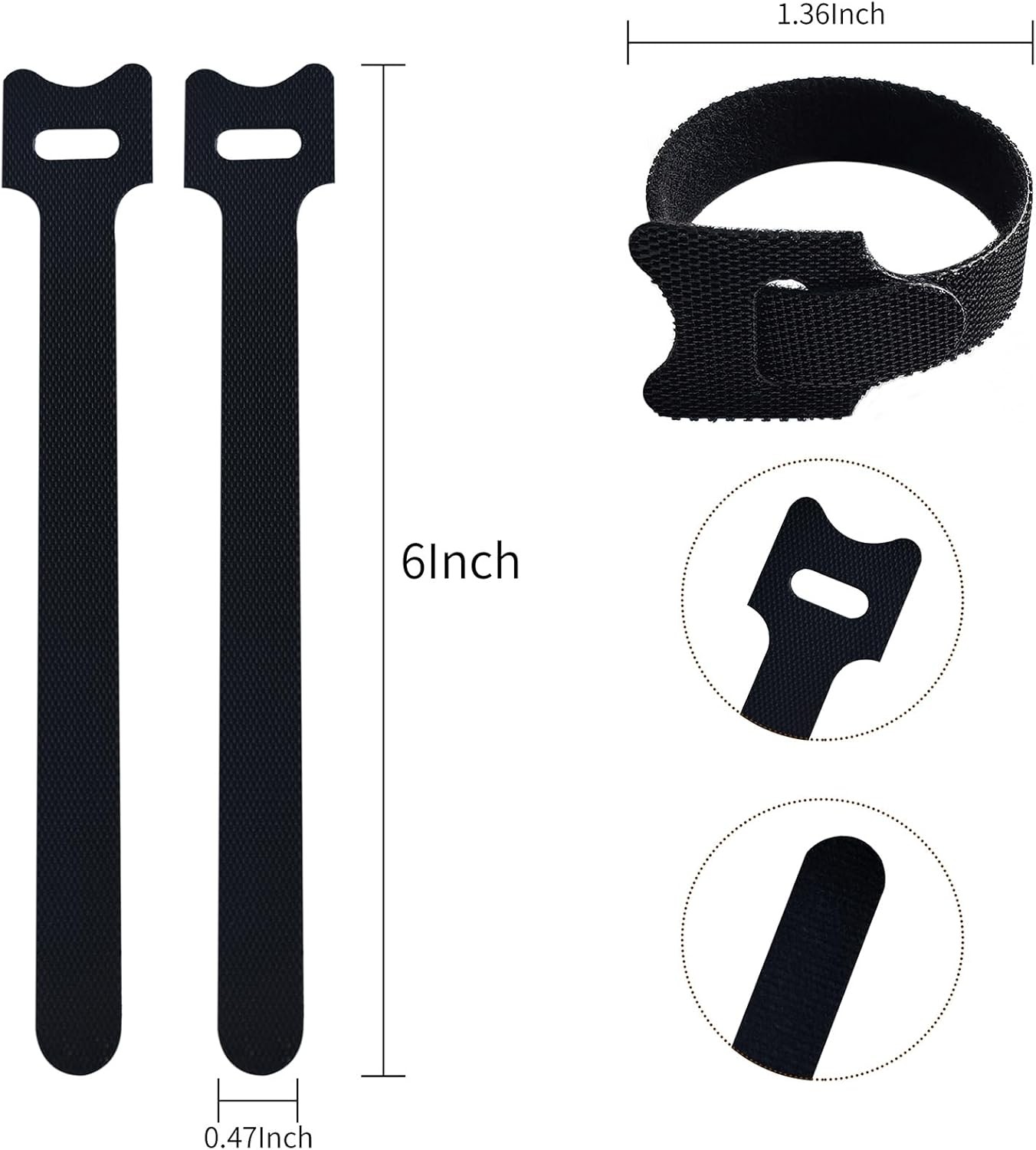100 PC 6" Adjustable Black Reusable Cable Ties for Cord Organization