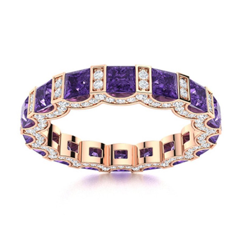 925 Sterling Silver Amethyst Stone Eternity Womens Gift Wife Promise Ring