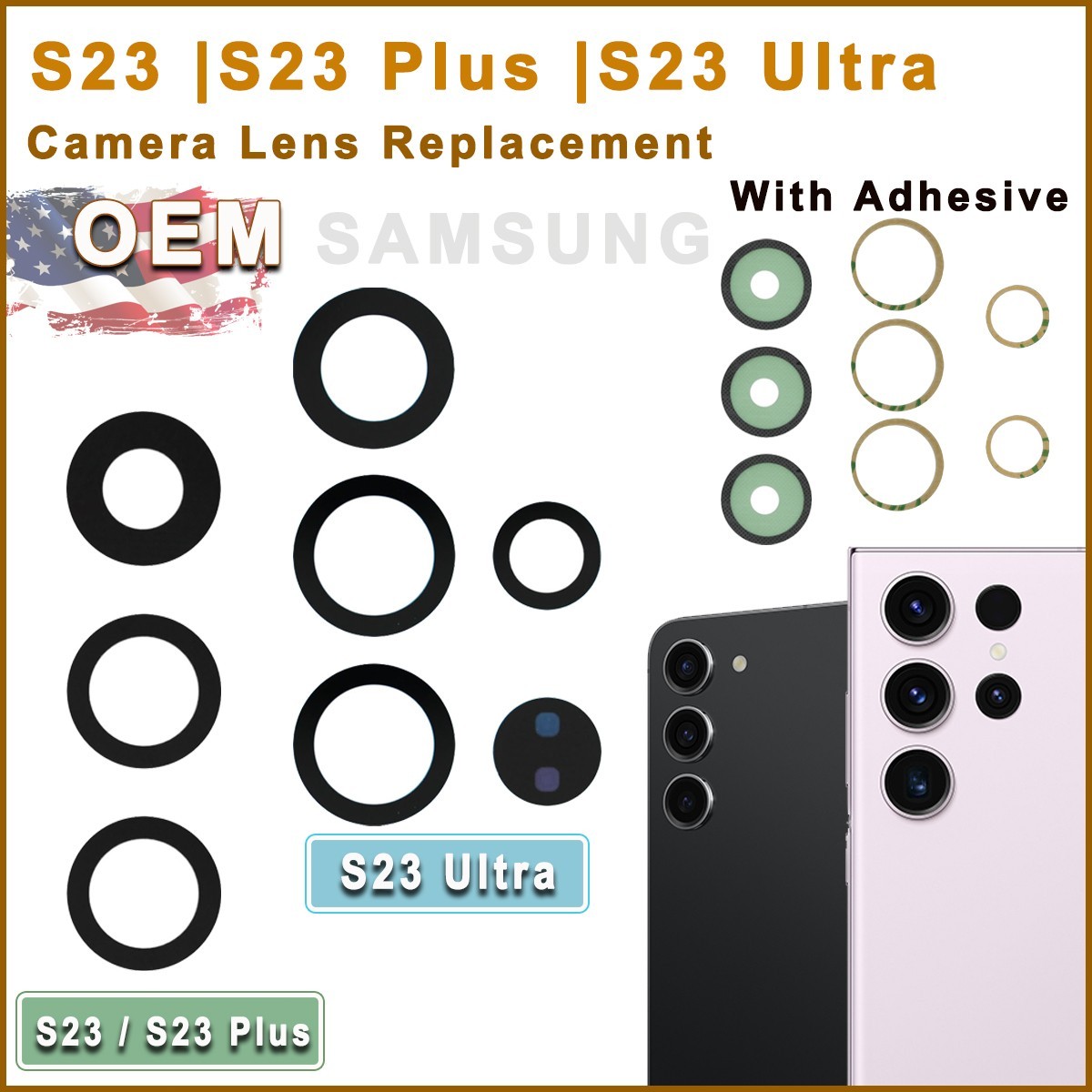 Original Rear Camera Lens Glass For Samsung Galaxy S23/ S23+ Plus/ S23 Ultra 5G