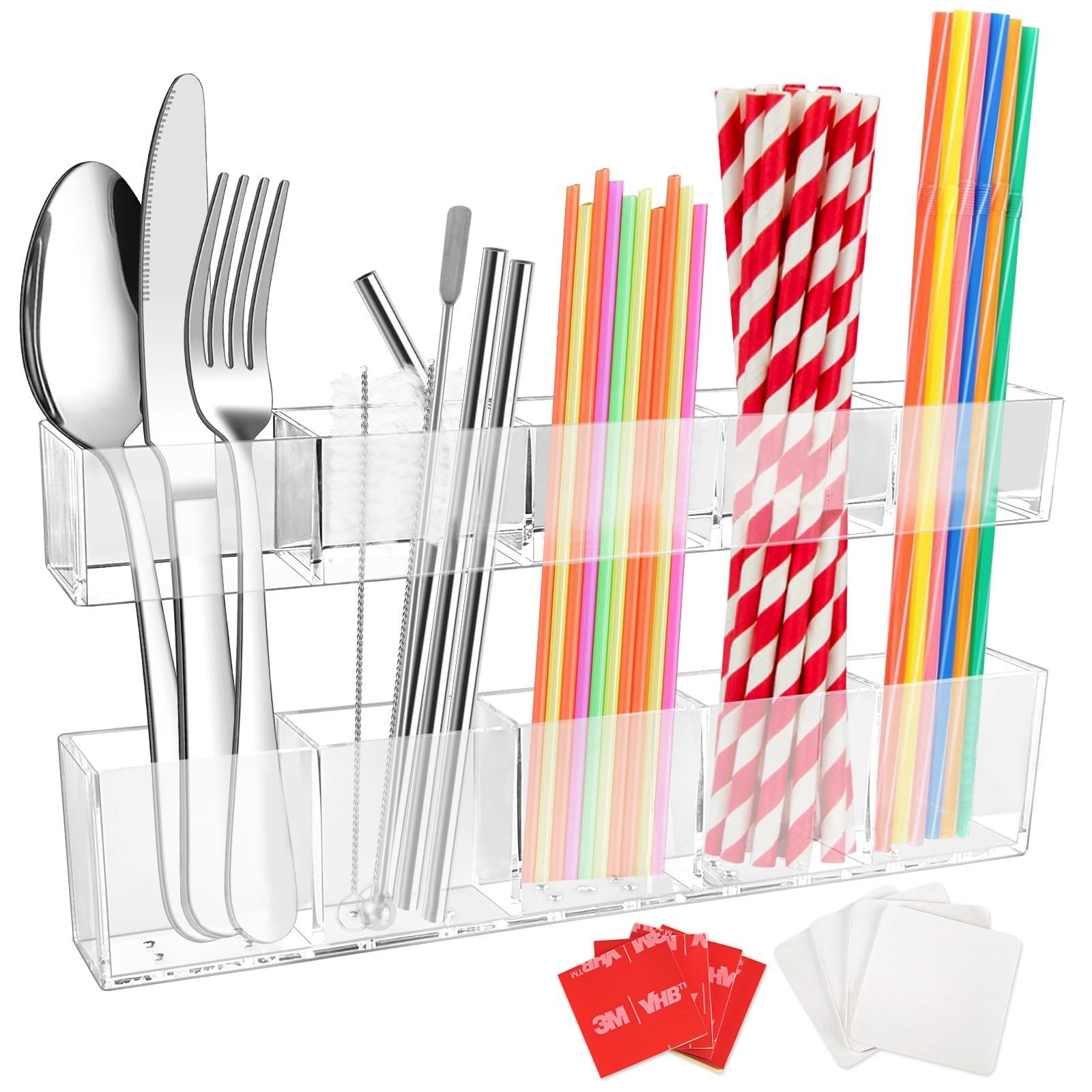 9.5" Large Acrylic Straw Holder for Cabinet Door,Reusable Tumbler Straw Organ...