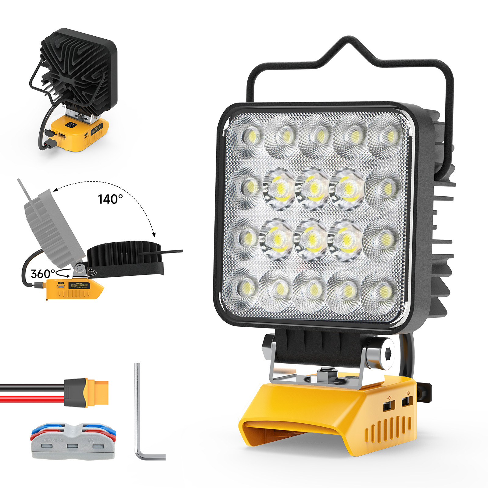 60W 6000LM LED Work Light for Dewalt 20V Battery Cordless Flashlight PD 30W USB