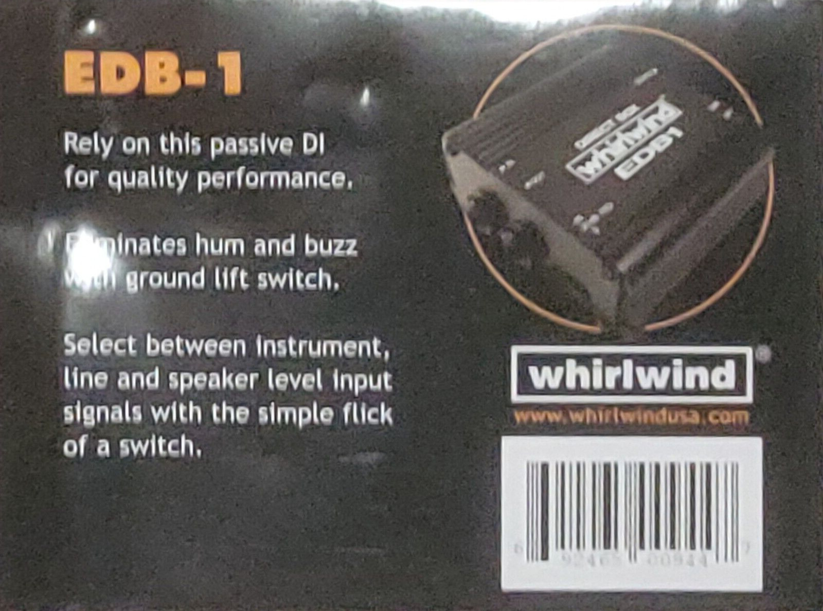 Whirlwind EDB1 1-Channel Passive Instrument Direct Box PA System Live (Open Box)