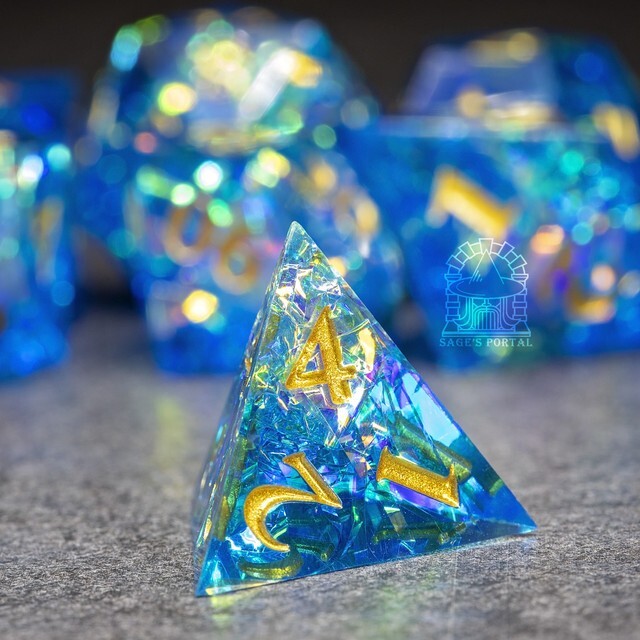 Sage's Exaltations - River Bend Sharp Edge Resin Polyhedral Dice Set