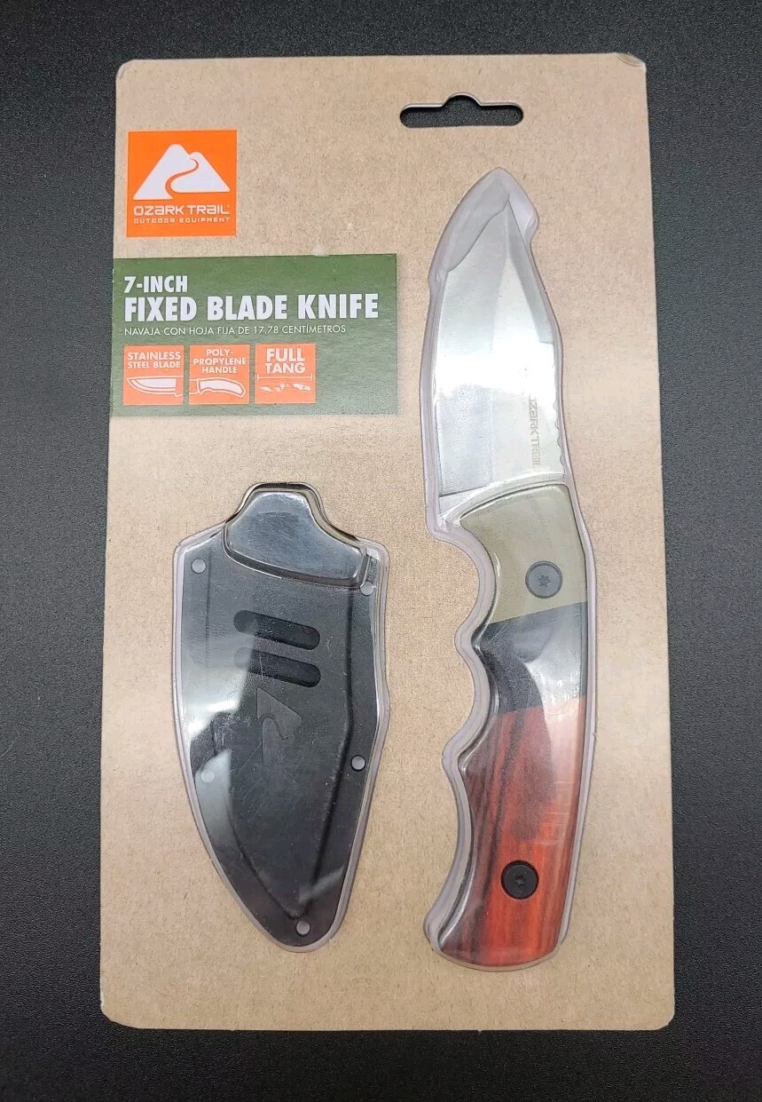 Ozark Trail 7" Fixed Blade Knife w/ "Wood" Polypropylene Handle inc. Sheath New
