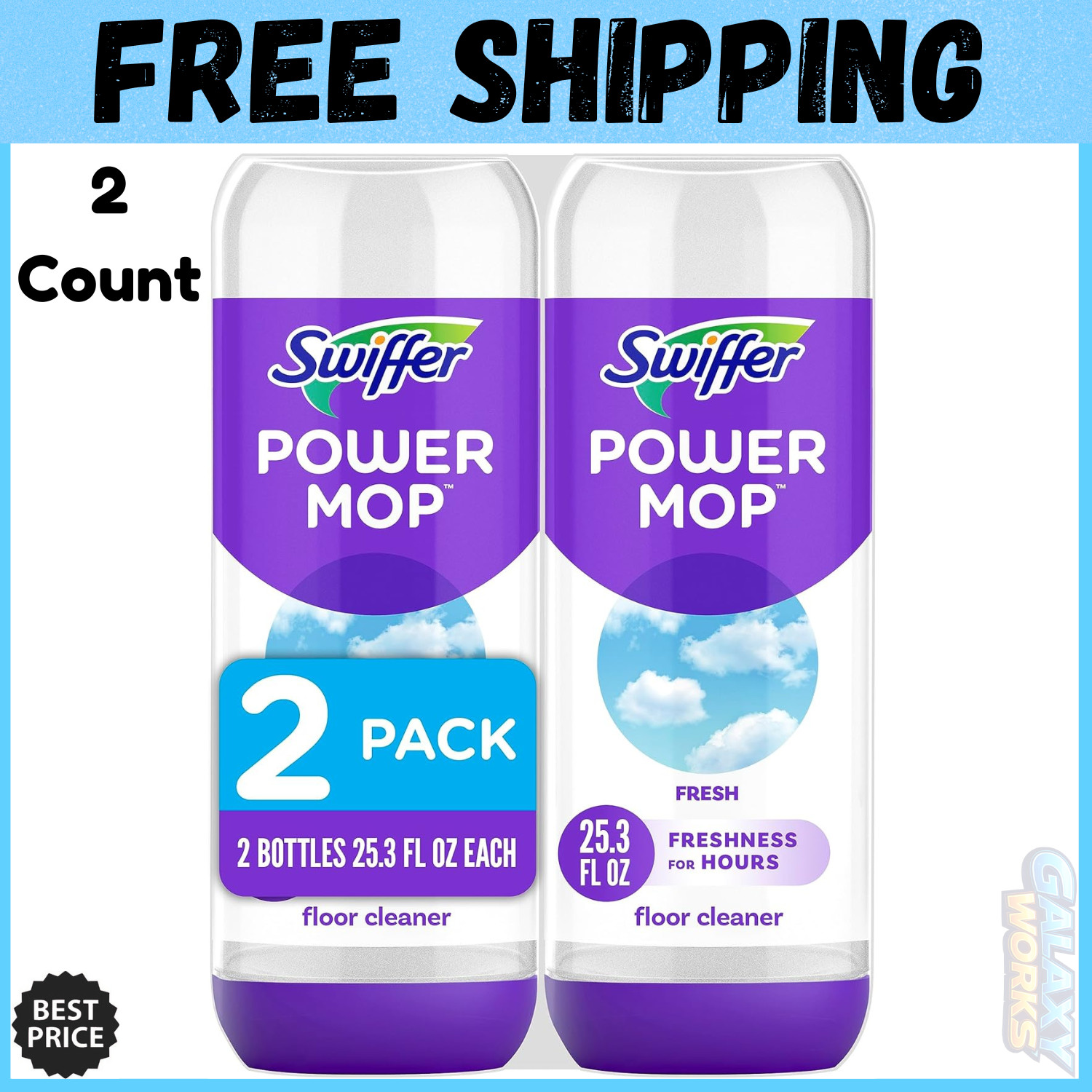 Swiffer Power Mop Floor Cleaning Solution Fresh Scent Floor Cleaner,25.3 oz, 2x.