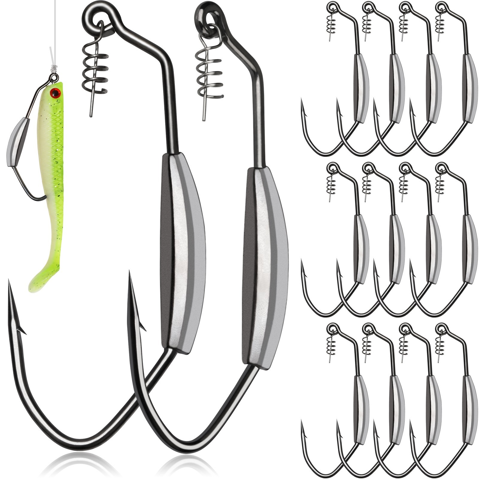 12PCS Weighted Worm Hooks 4/0 Swimbait Screw Lock Weedless Bass Fishing Gear
