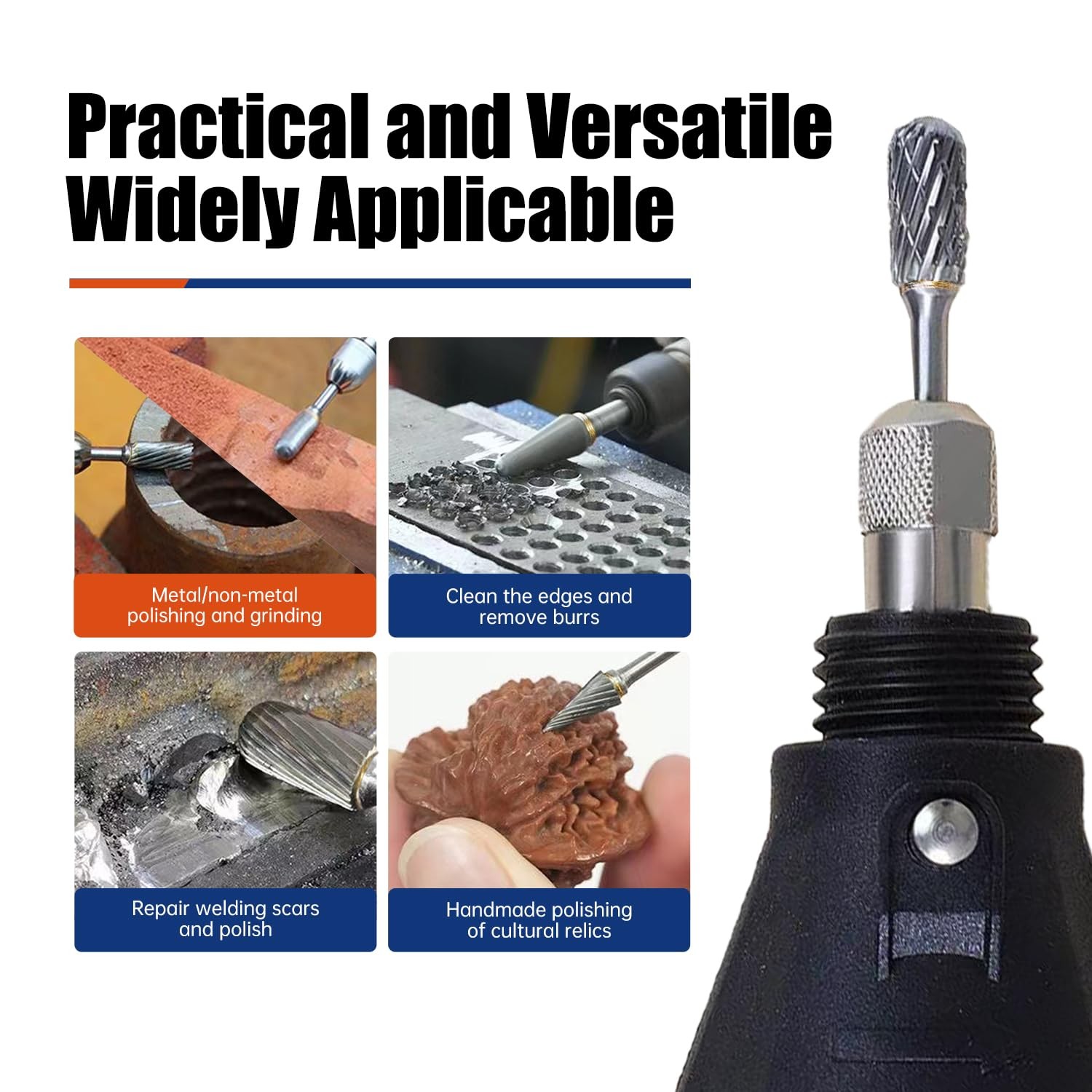 10Pcs Carbide Burr Bits Set Compatible with Dremel 1/8", Rotary Tool Bits with