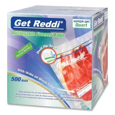 Double Zipper Reclosable Bags, 7 in x 8 in, 1.75 mil, Quart, Freezer Pitt