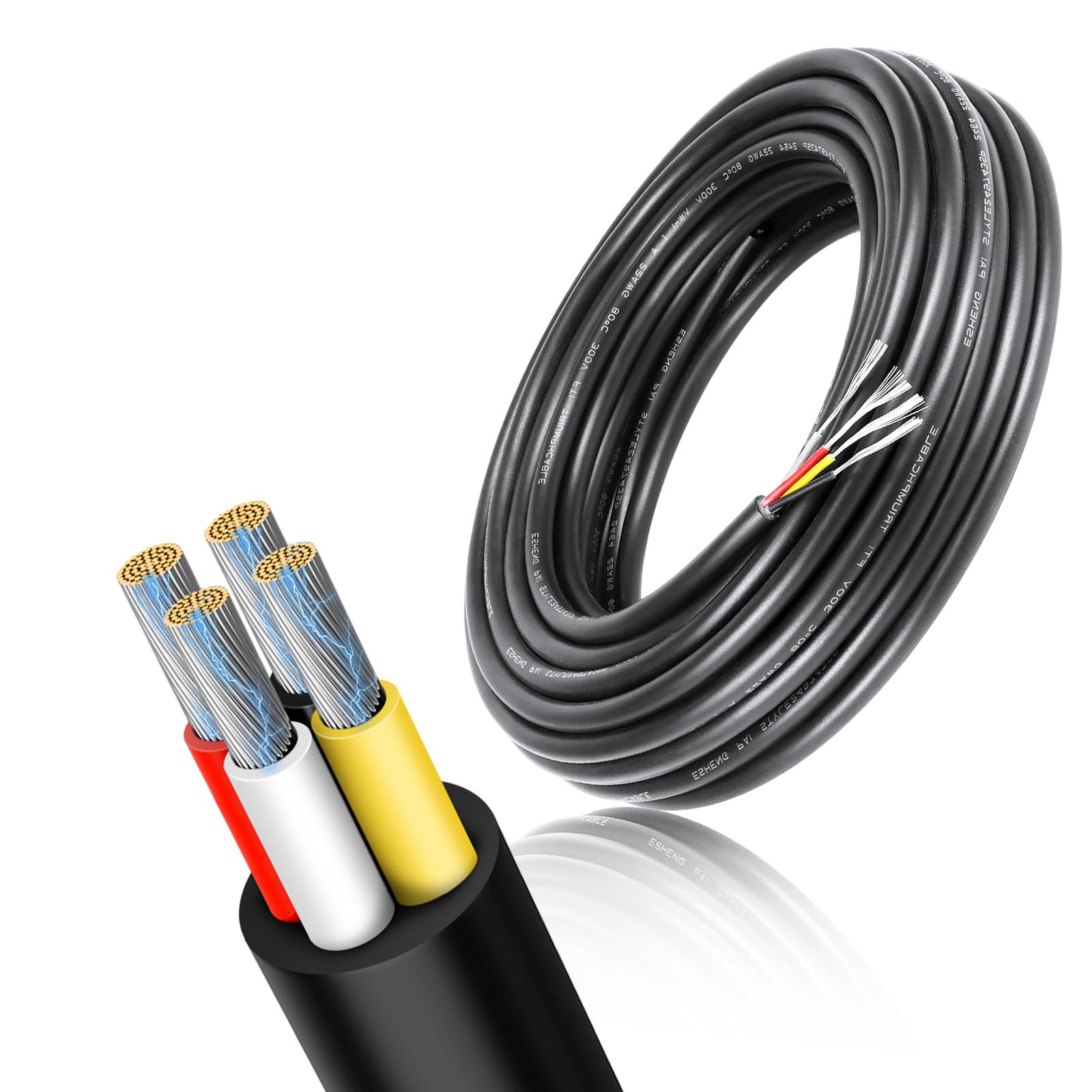 22 Gauge 4 Conductor Wire, 32.8FT 22/4 Tinned Copper 4 Wire 32.8FT/10M, Black