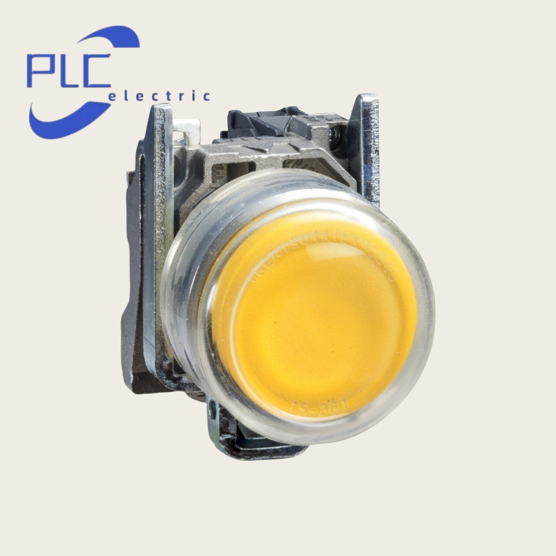 New Schneider XB4BP51 Push button metal projecting yellow 22mm spring return