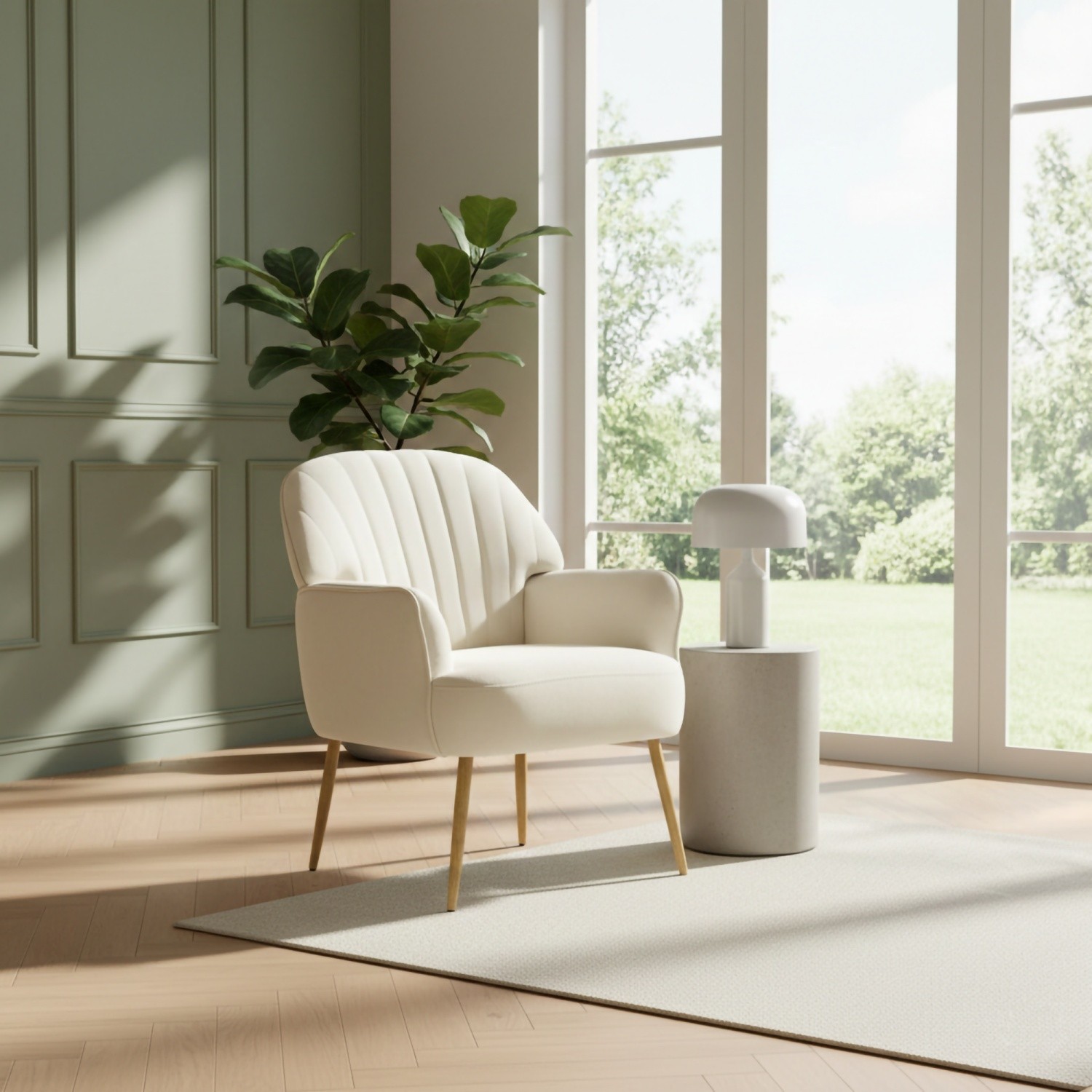 Modern Velvet Accent Chair Luxury Upholstered Single Armchair with Metal Legs