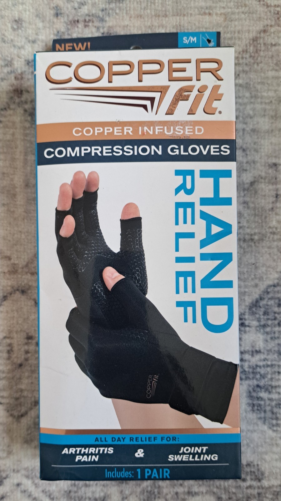 Copper Fit Copper Infused Hand Arthritis Compression Glove - Black, S/M