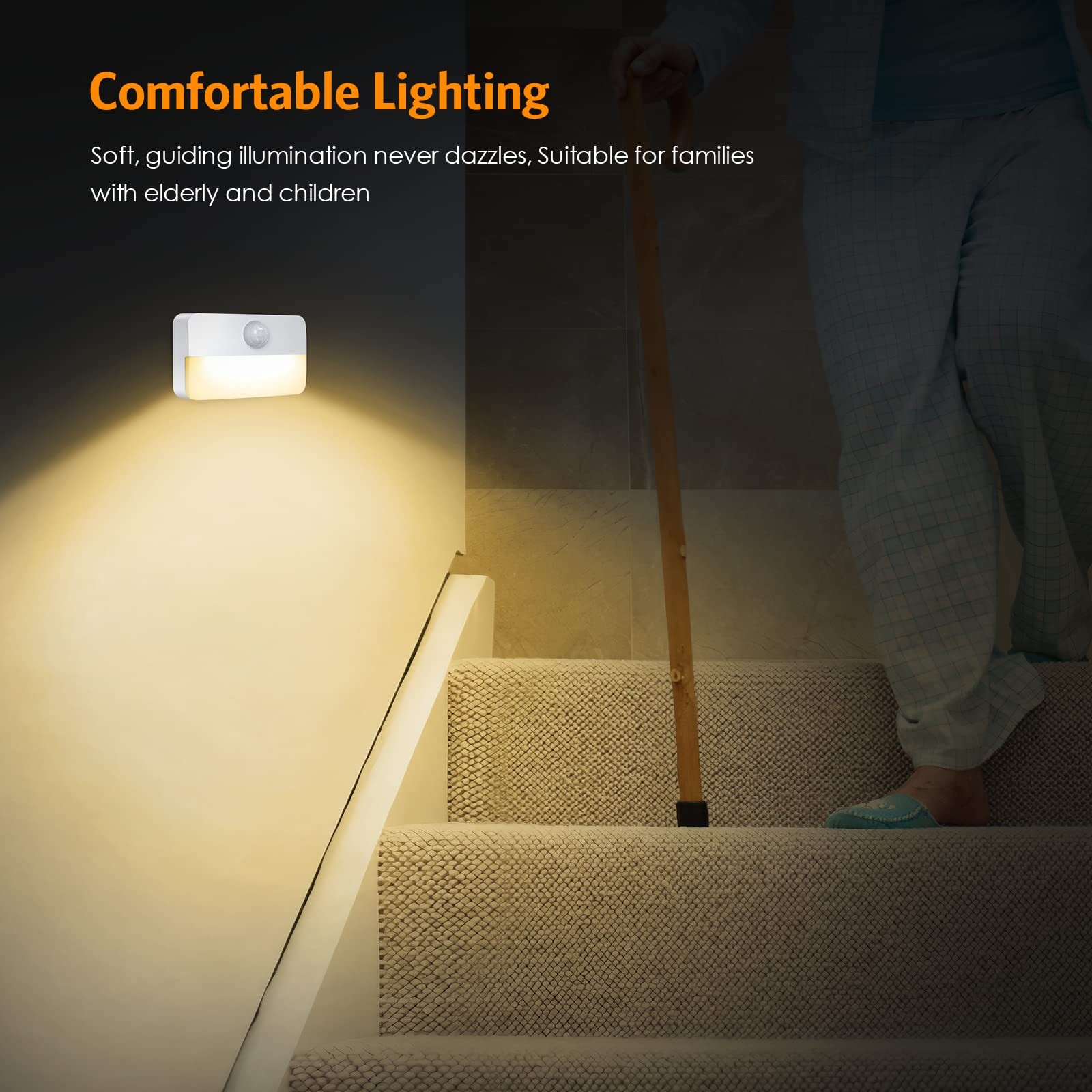 2 Pack Rechargeable Stick On Night Lights w/ Motion Sensor for Bathroom Kitchen