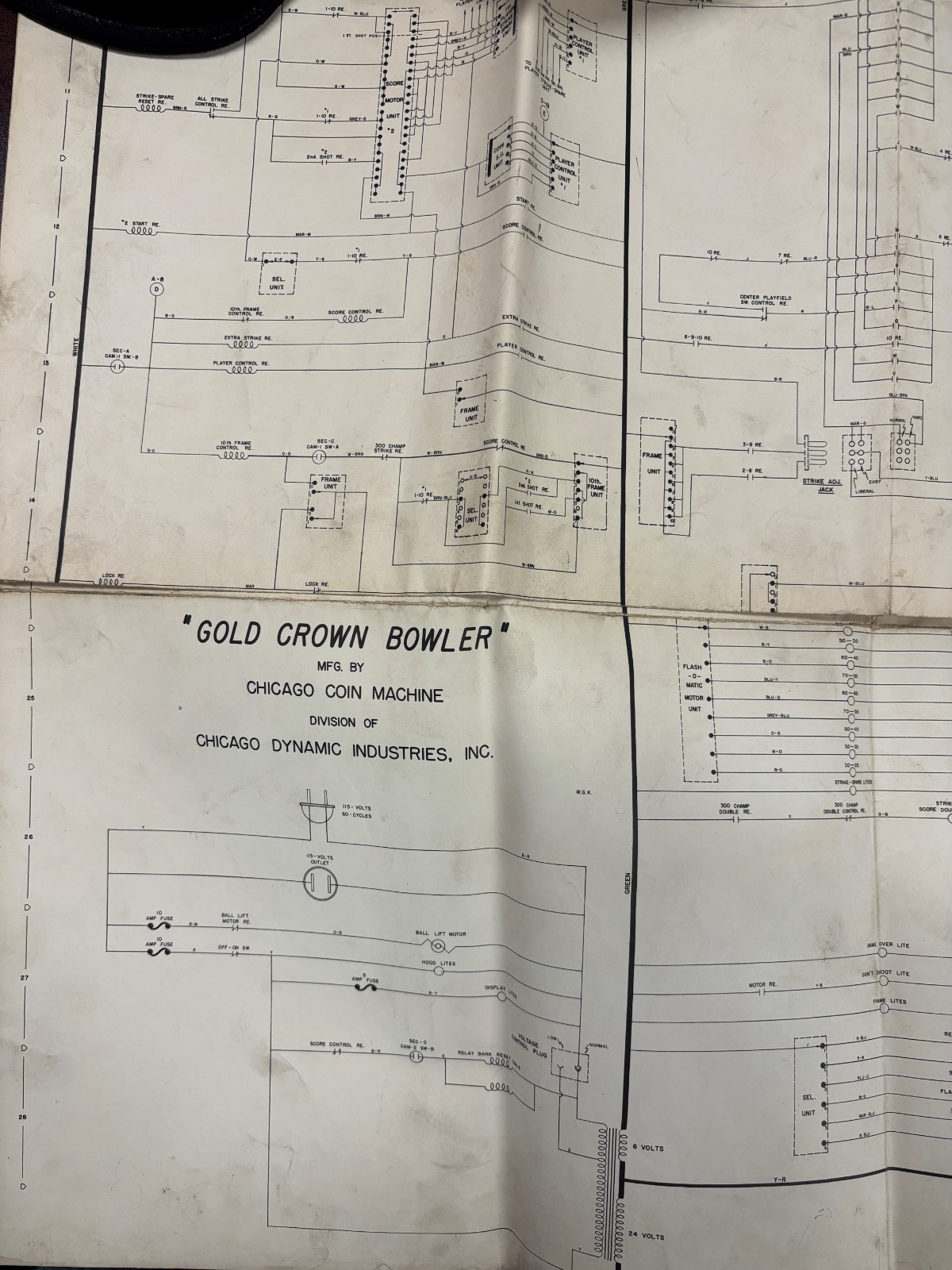 ORIGINAL-CHICAGO COIN-GOLD CROWN BOWLER-SCHEMATICS