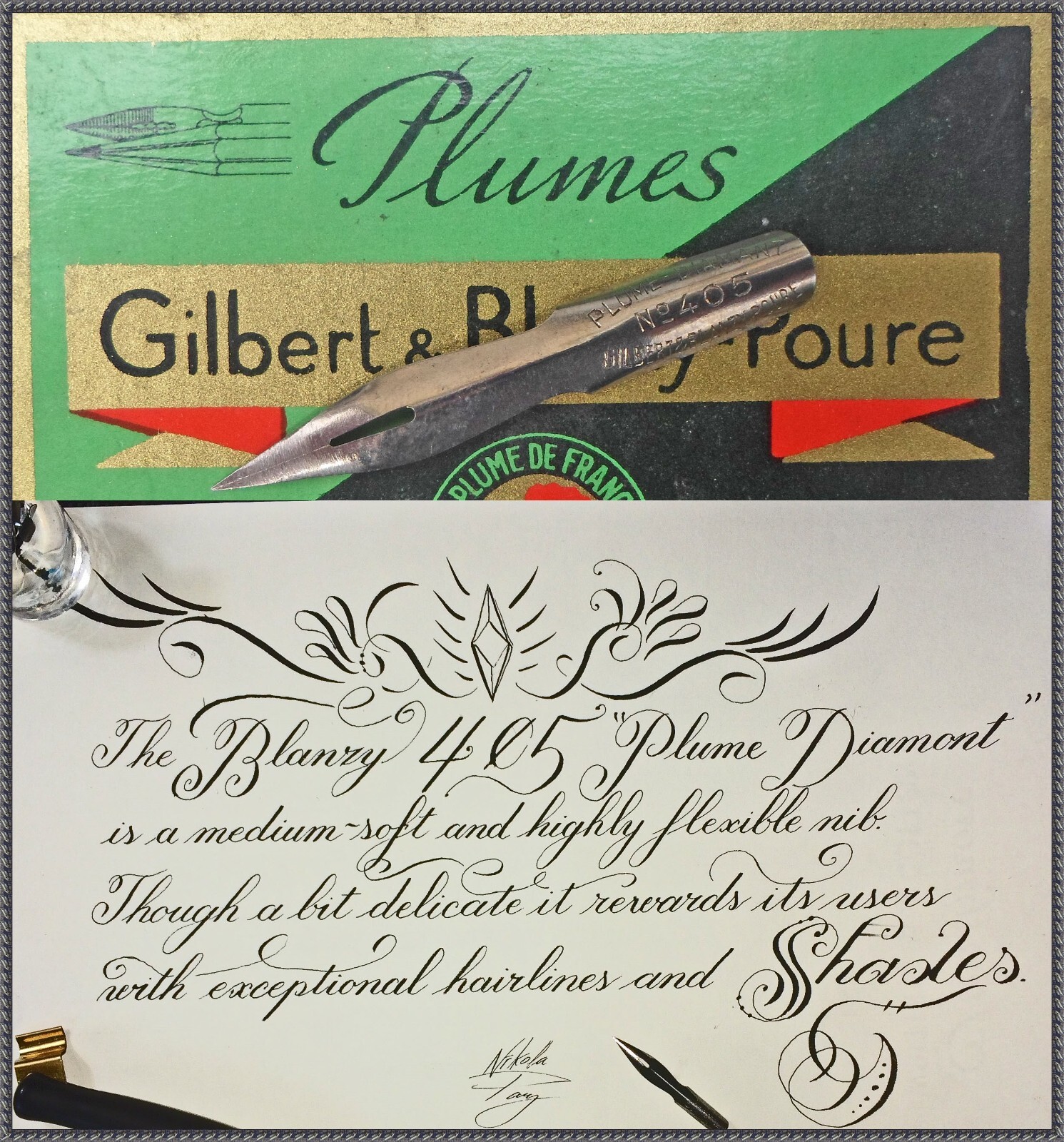 12 vintage Gilbert & Blanzy-Poure No.405 PLUME DIAMANT