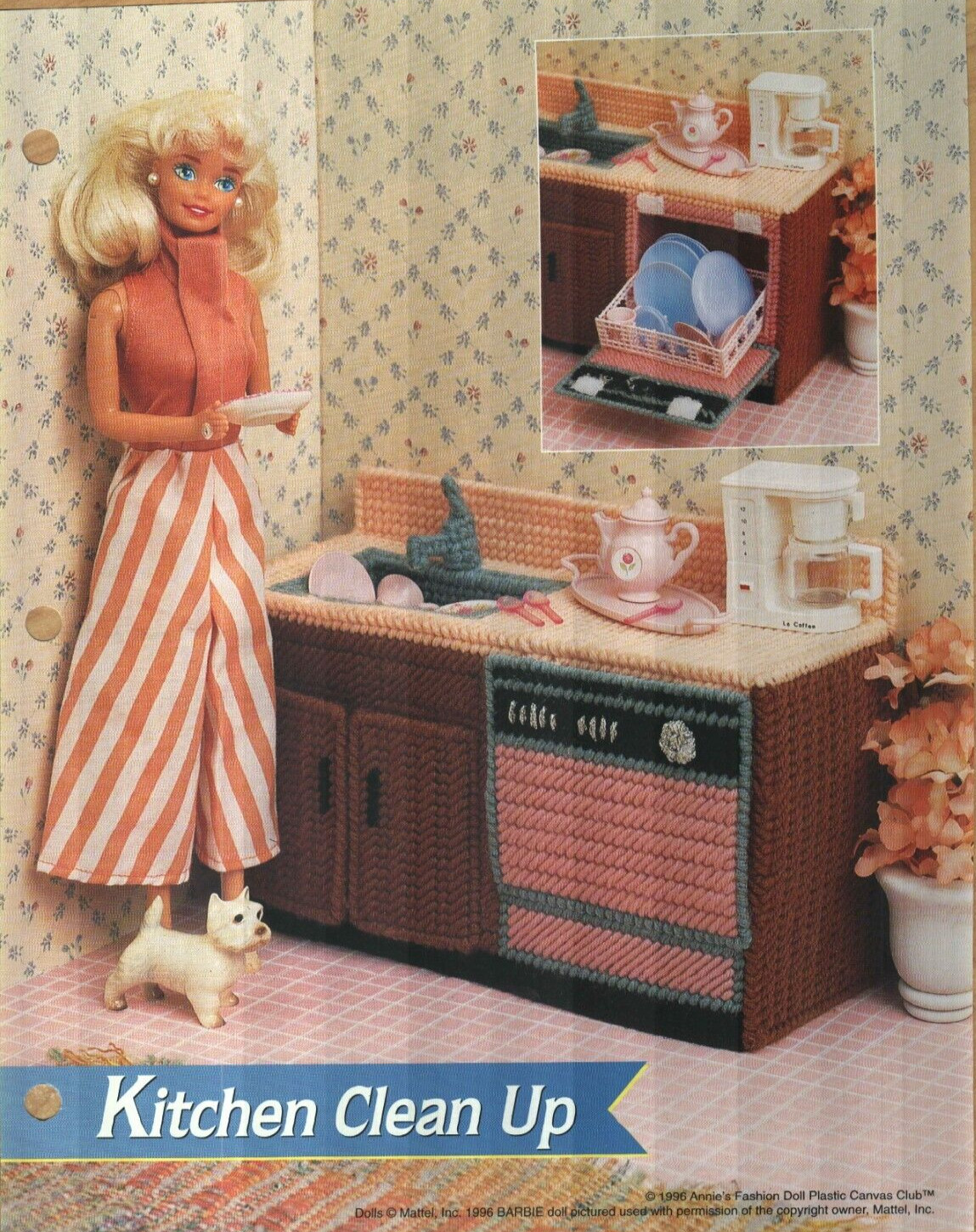 NEW KITCHEN CLEAN UP FASHION DOLL ANNIE'S PLASTIC CANVAS PATTERN INSTRUCTIONS