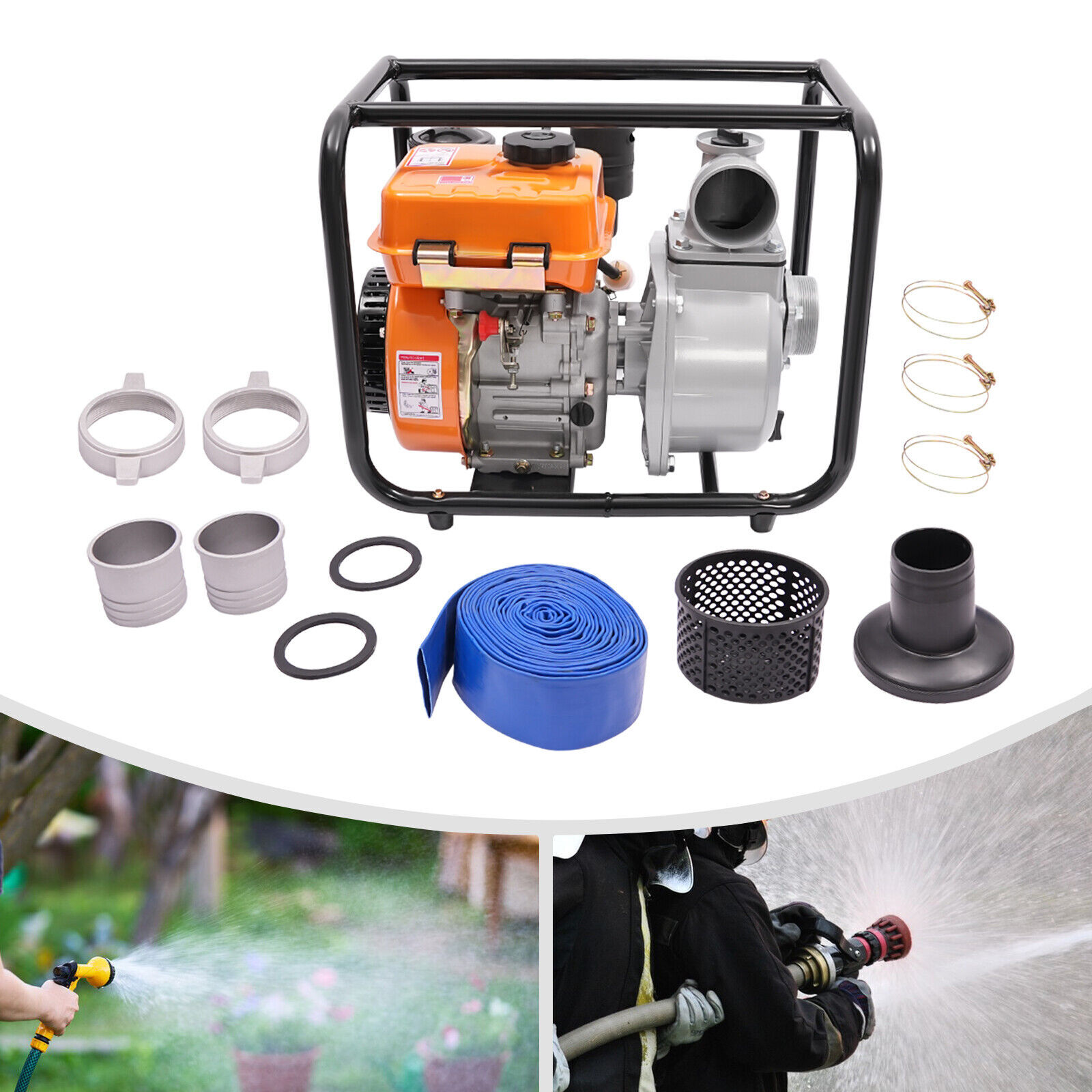 196CC Water Pump W/pipe,4l/1.06gal Diesel Powered 3600rpm Water Transfer Pump