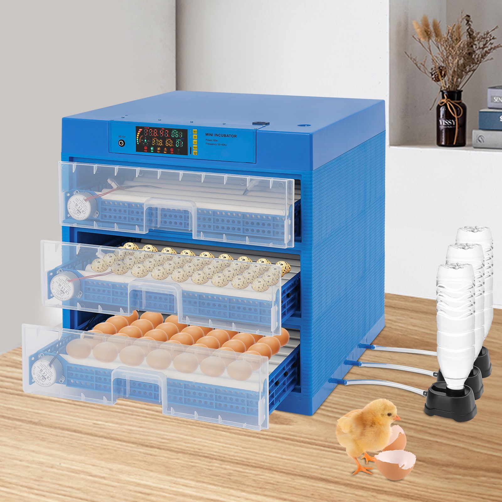 Automatic Egg Incubator 150-180 Eggs, Auto Turning, LED Display, Blue