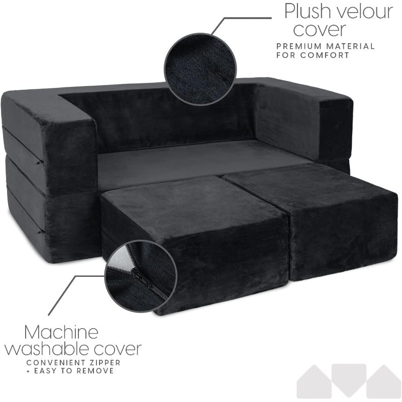 Modular Kids Sofa for Toddler and Baby Playroom/Bedroom Furniture (Black)