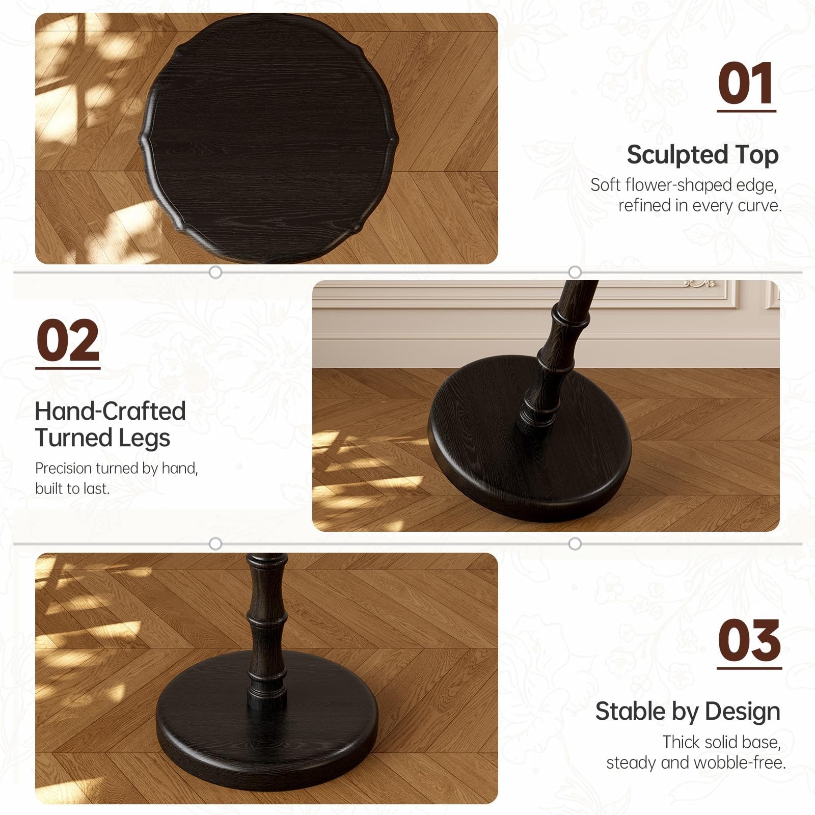 Mid-Century Modern Round Side Table - Solid Wood, Easy 5-Min Assembly, Vintage A
