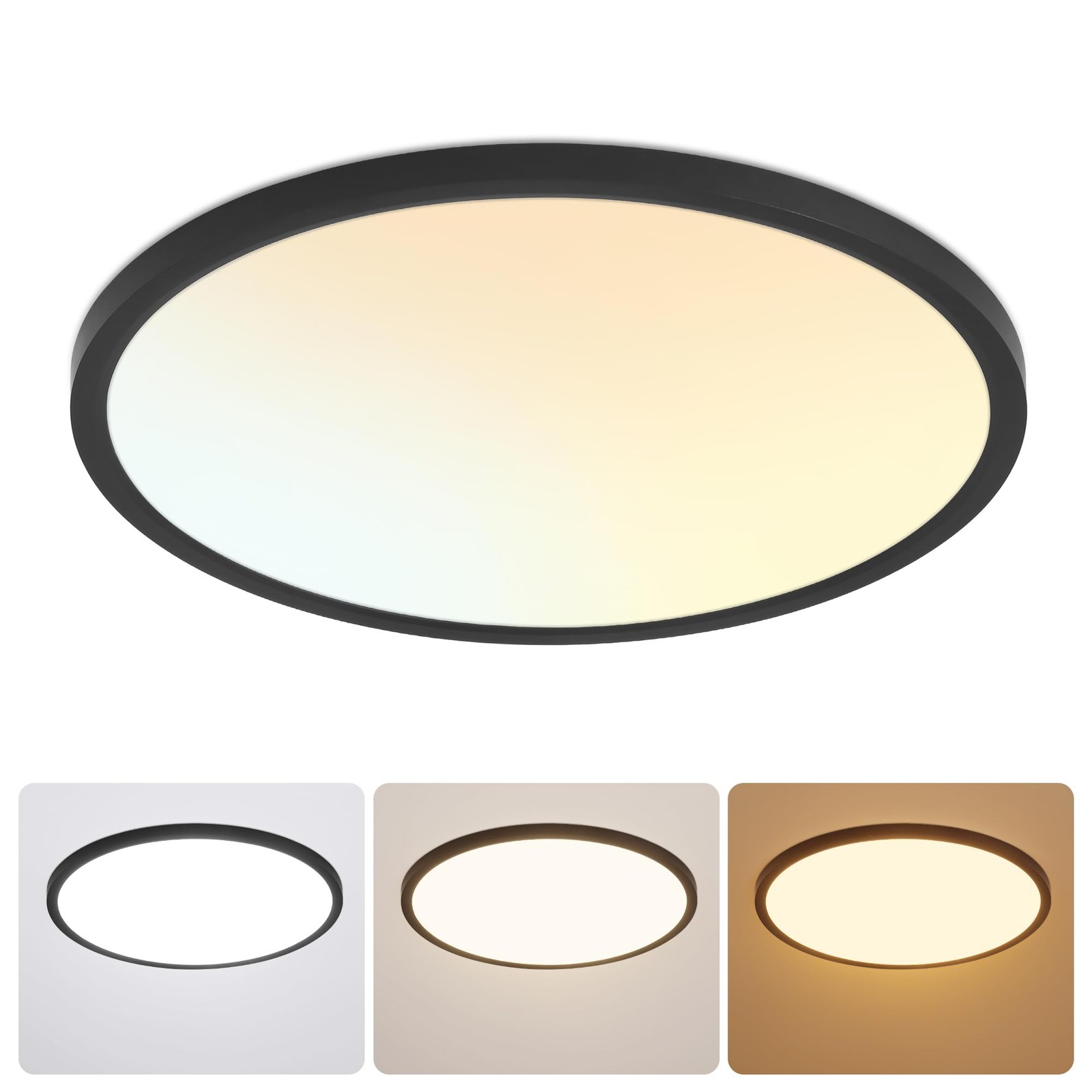 12 Inch Flush Mount Ceiling Light, 24W Dimmable Fixture 2400LM, 3000K/4500K/6...