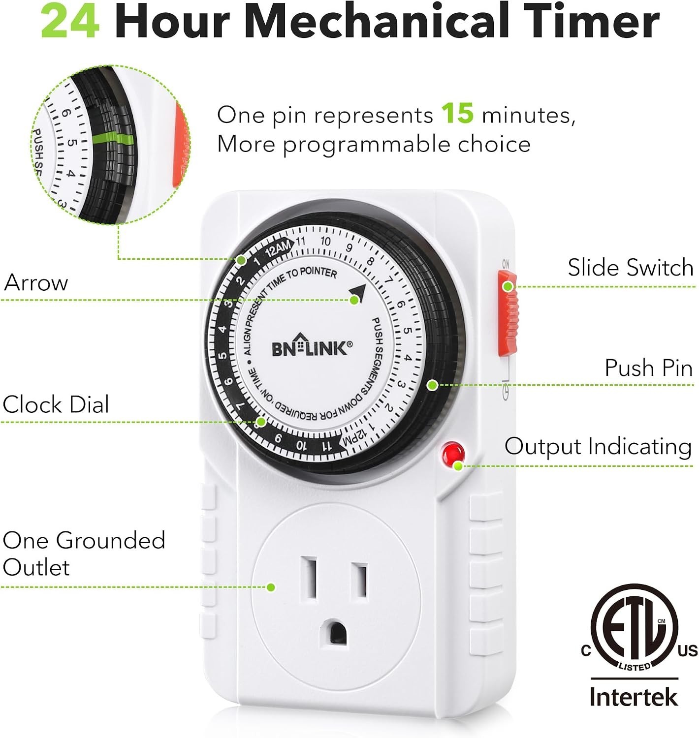 24-Hour Heavy Duty Mechanical Timer Outlet - Safe & User-Friendly Automation